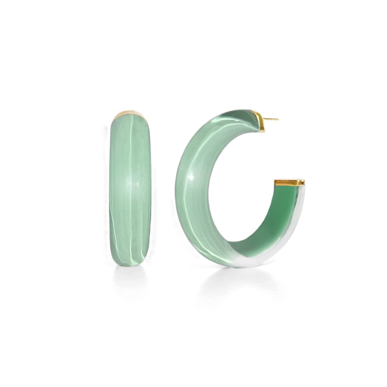 moody jade green illusion hoop earrings with glitter