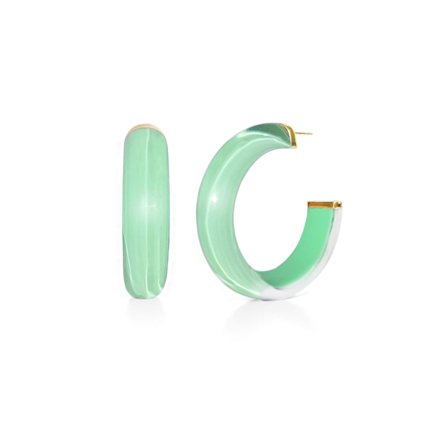 pastel mint green illusion hoop earrings with glitter
