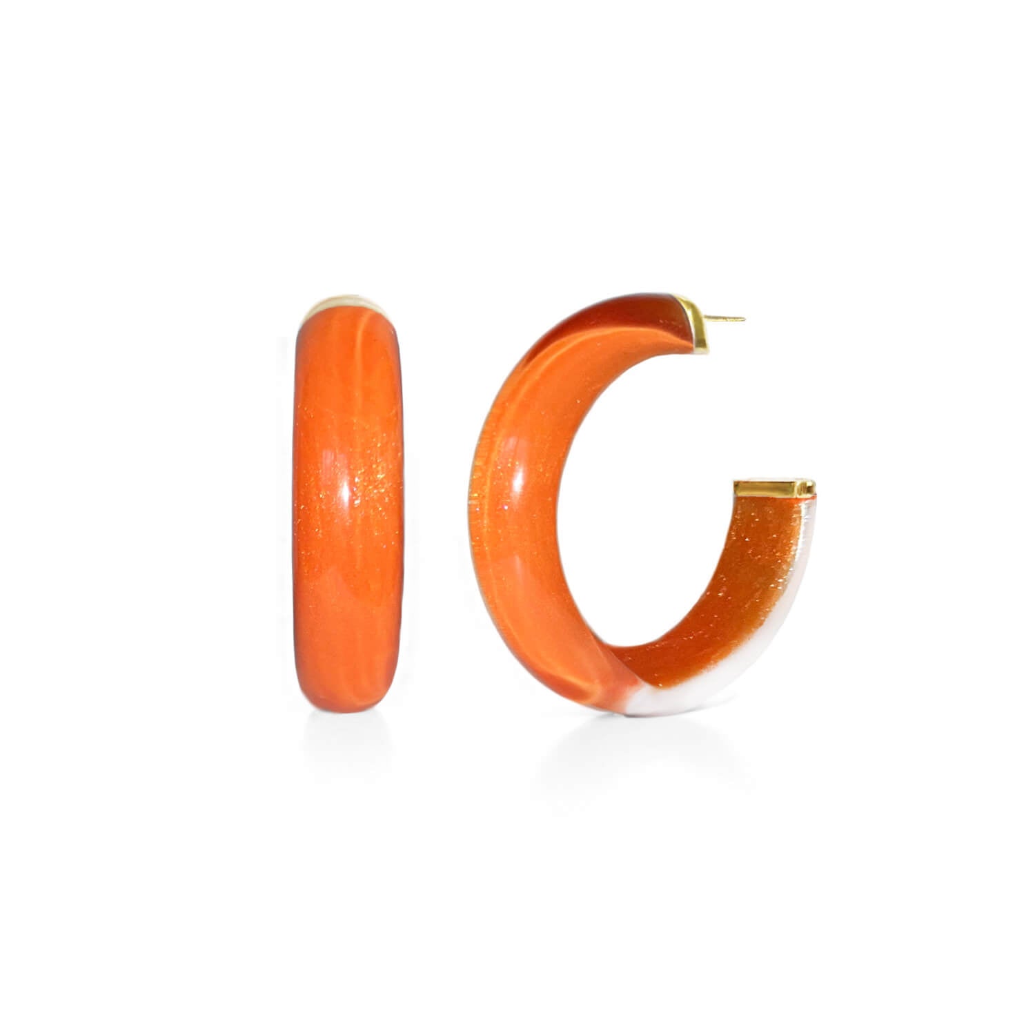 orange illusion hoop earrings with glitter
