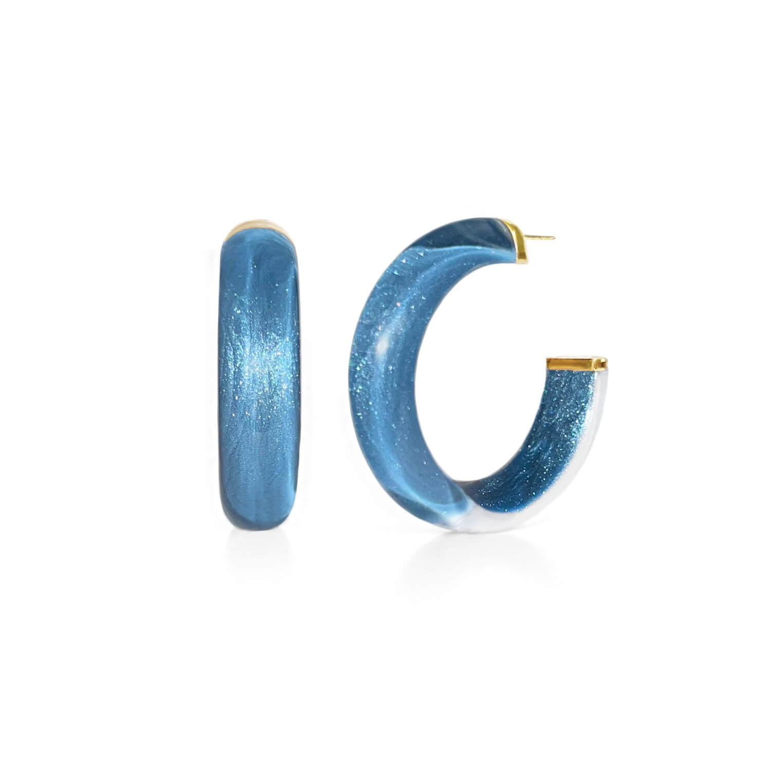 denim blue Santorini illusion hoop earrings with glitter