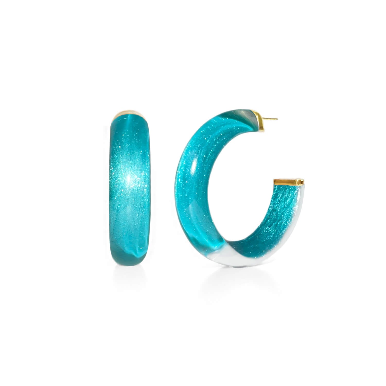 teal green blue illusion hoop earrings with glitter