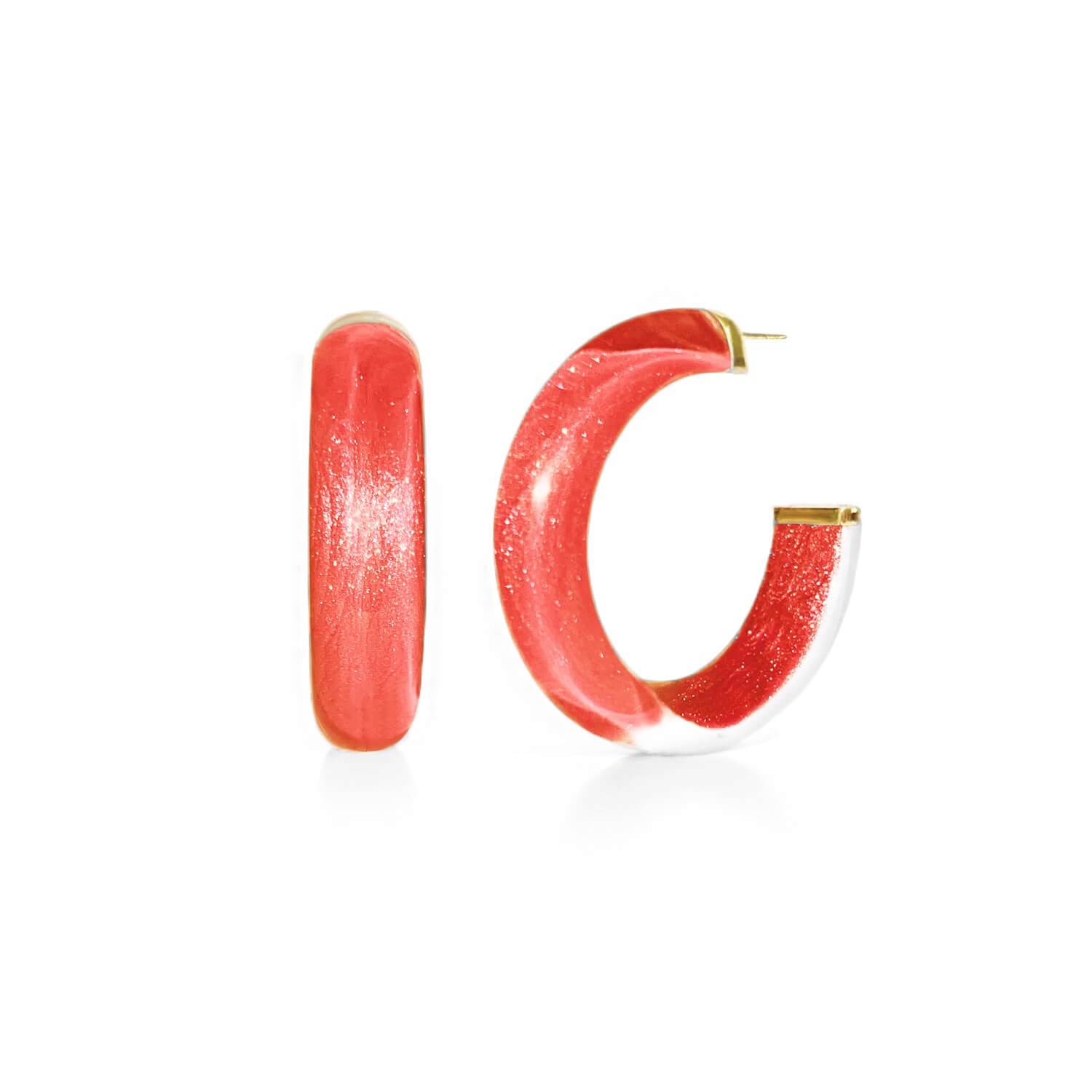 watermelon red illusion hoop earrings with glitter