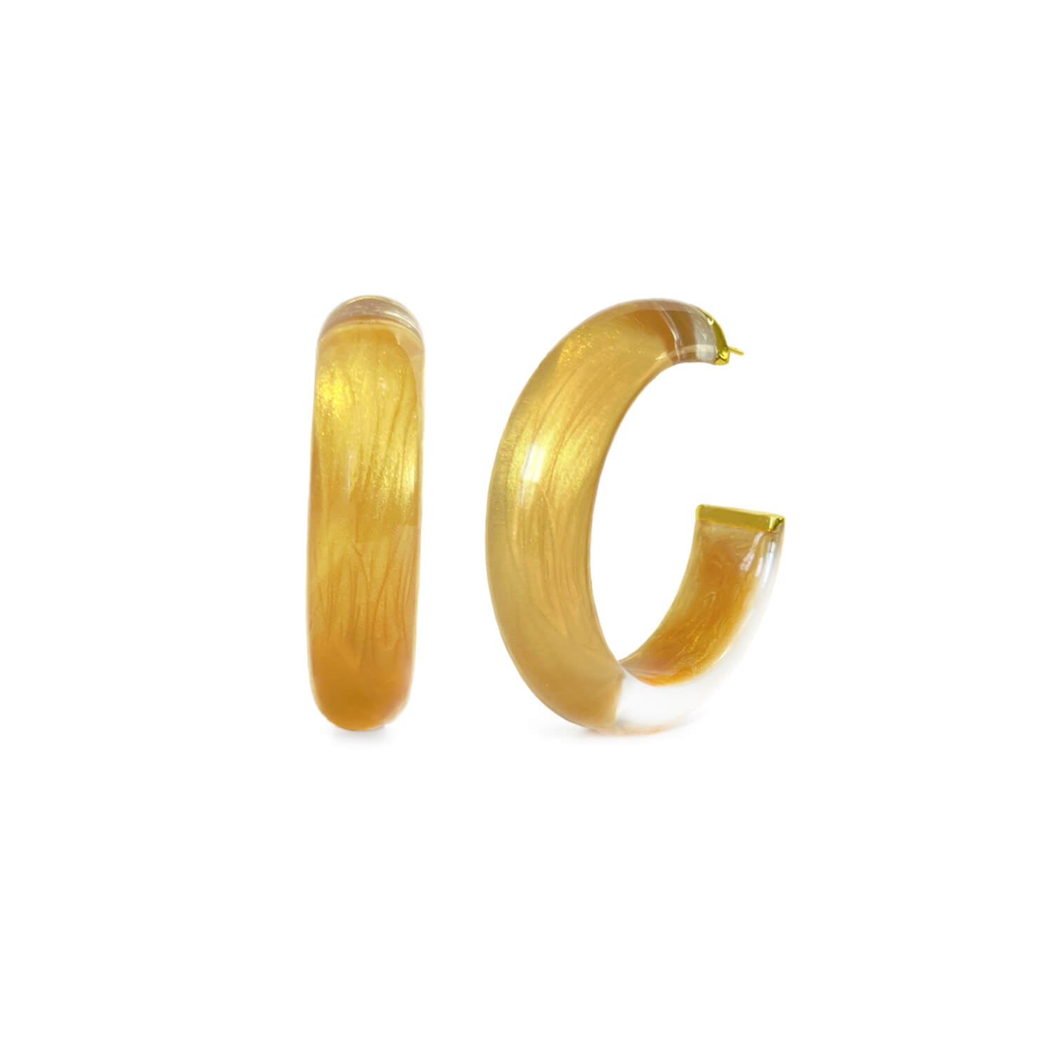 golden nugget lucite hoop earrings