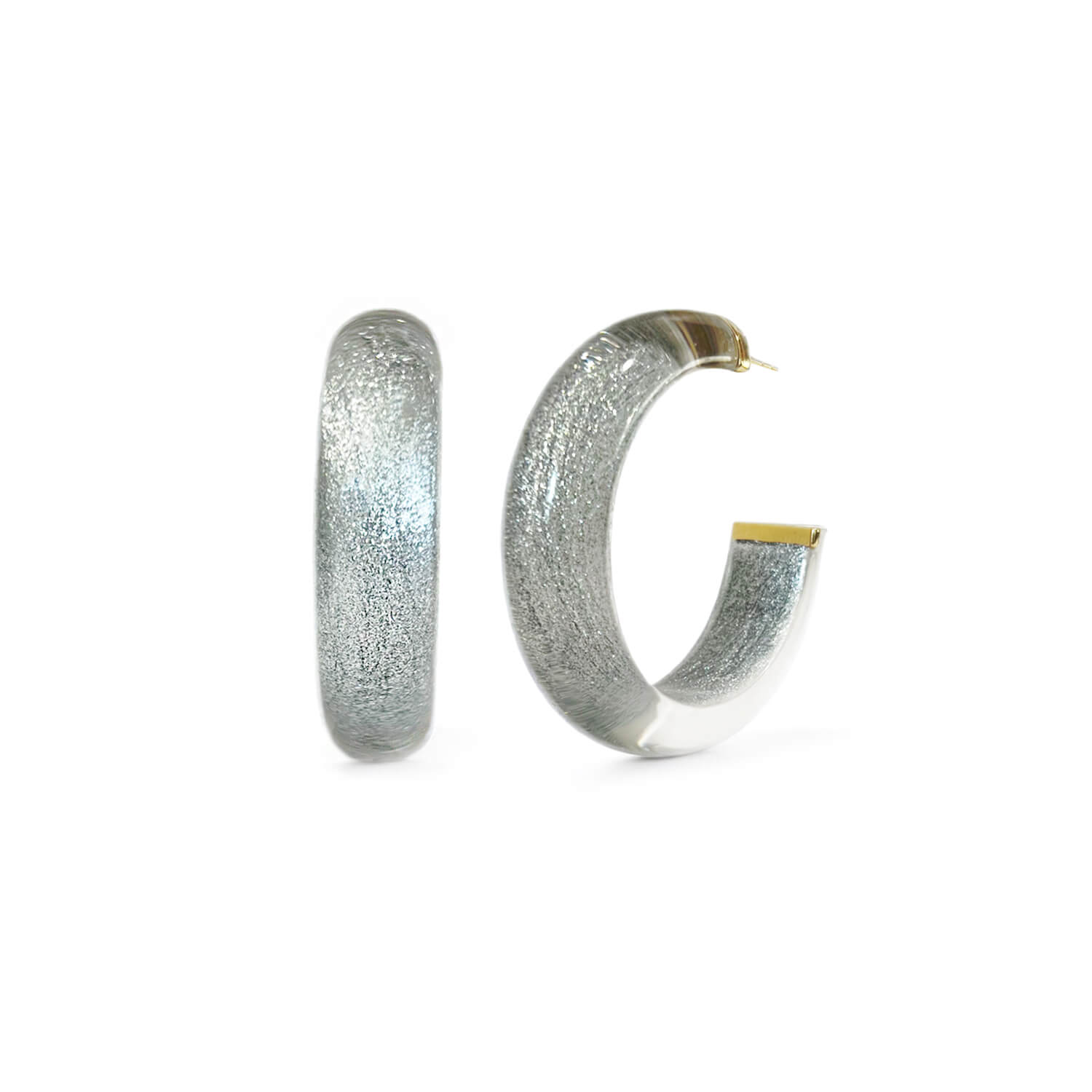 silver glitter pixie dust lucite hoop earrings