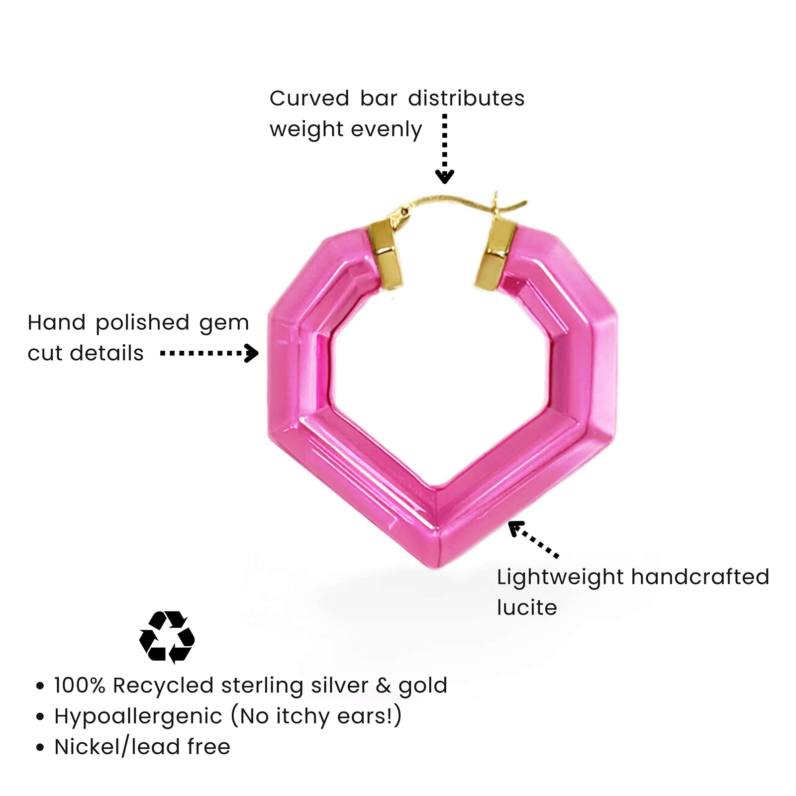 Heart Gem Lucite Hoop Earrings