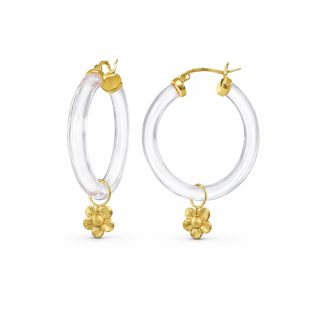 Flower Charm Lucite Hoop Earrings