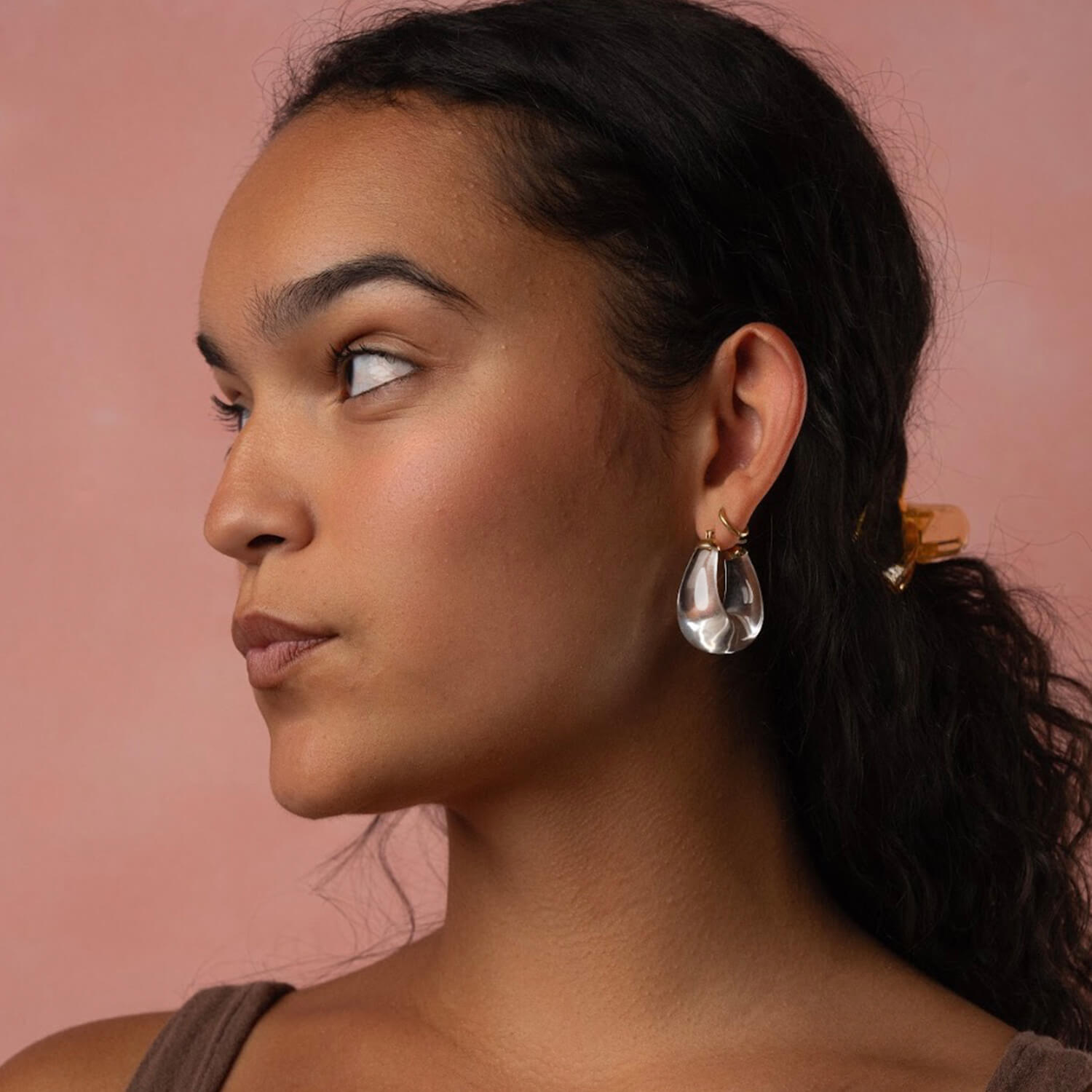 Chunky clear bucket hoop earrings