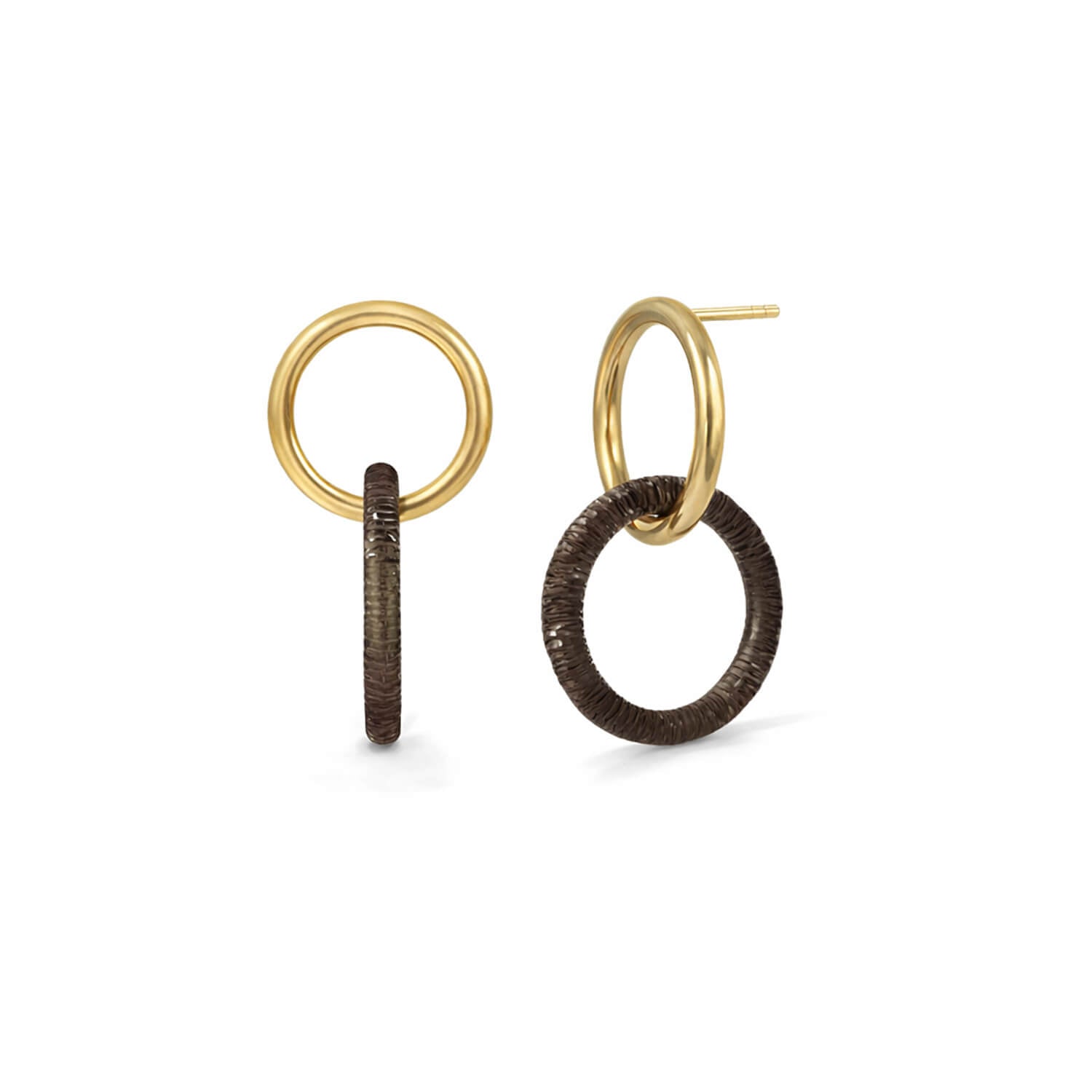 Pair of hoop earrings with gold and BLACK finishes on a white background