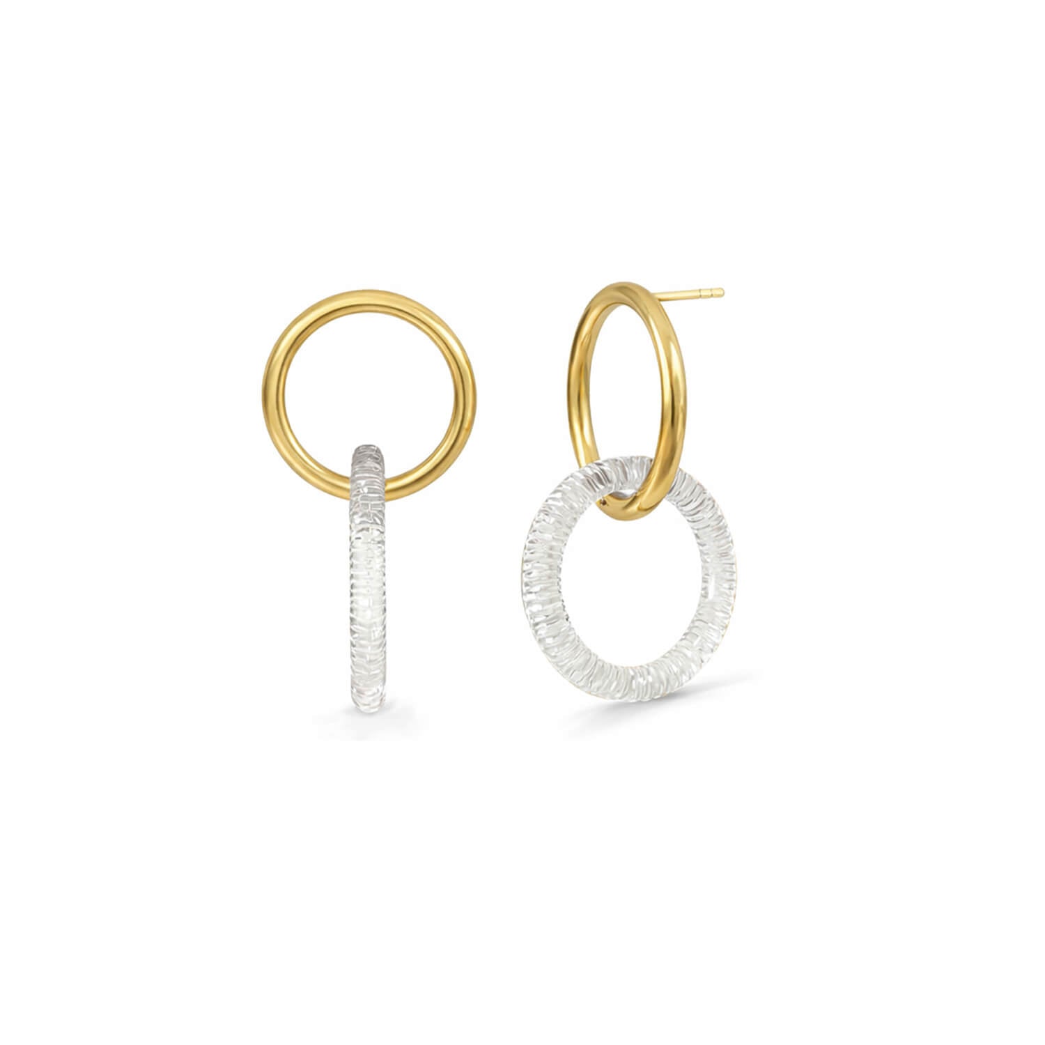 Gold and CLEAR hoop earrings on a white background