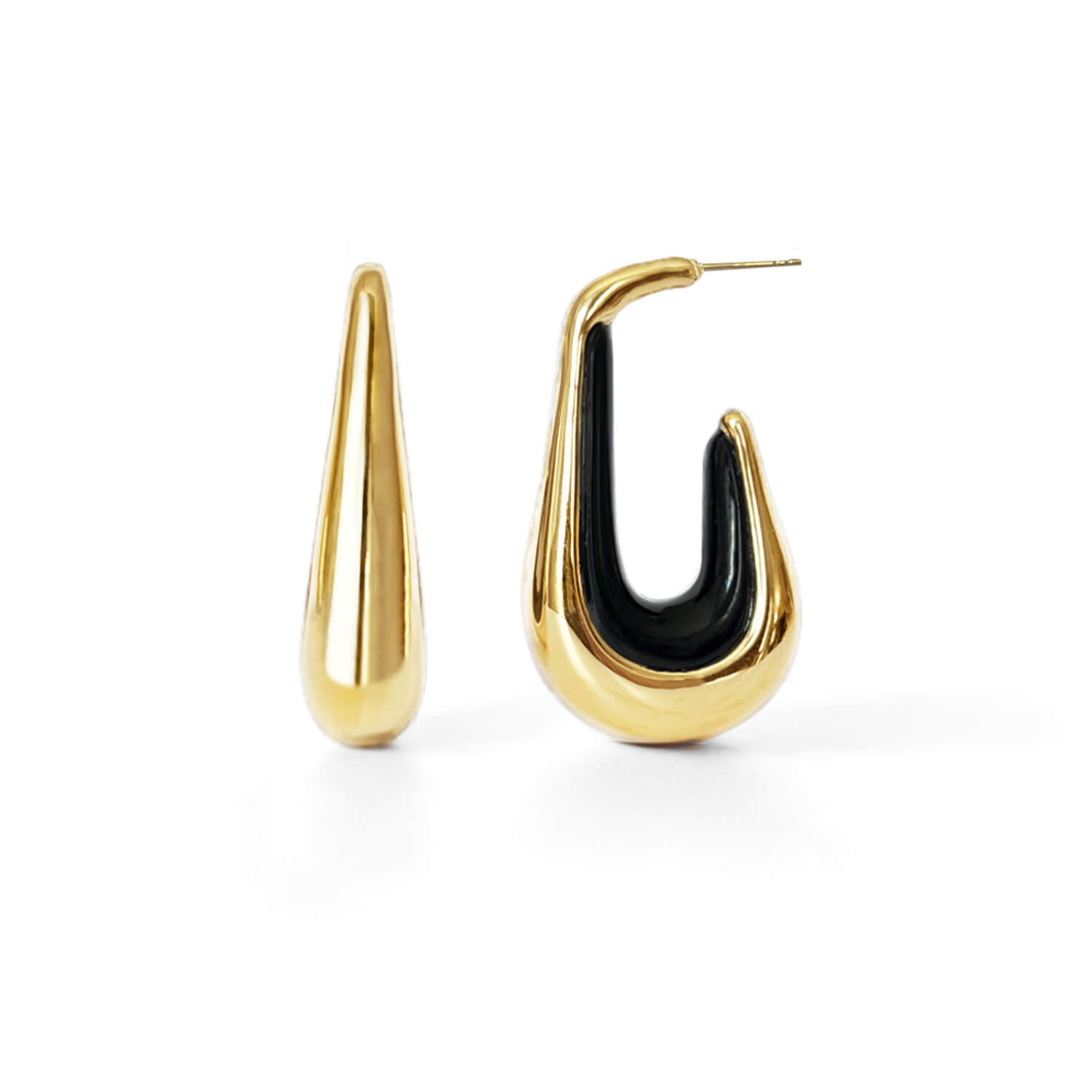 chunky drop hoop earrings with black lucite