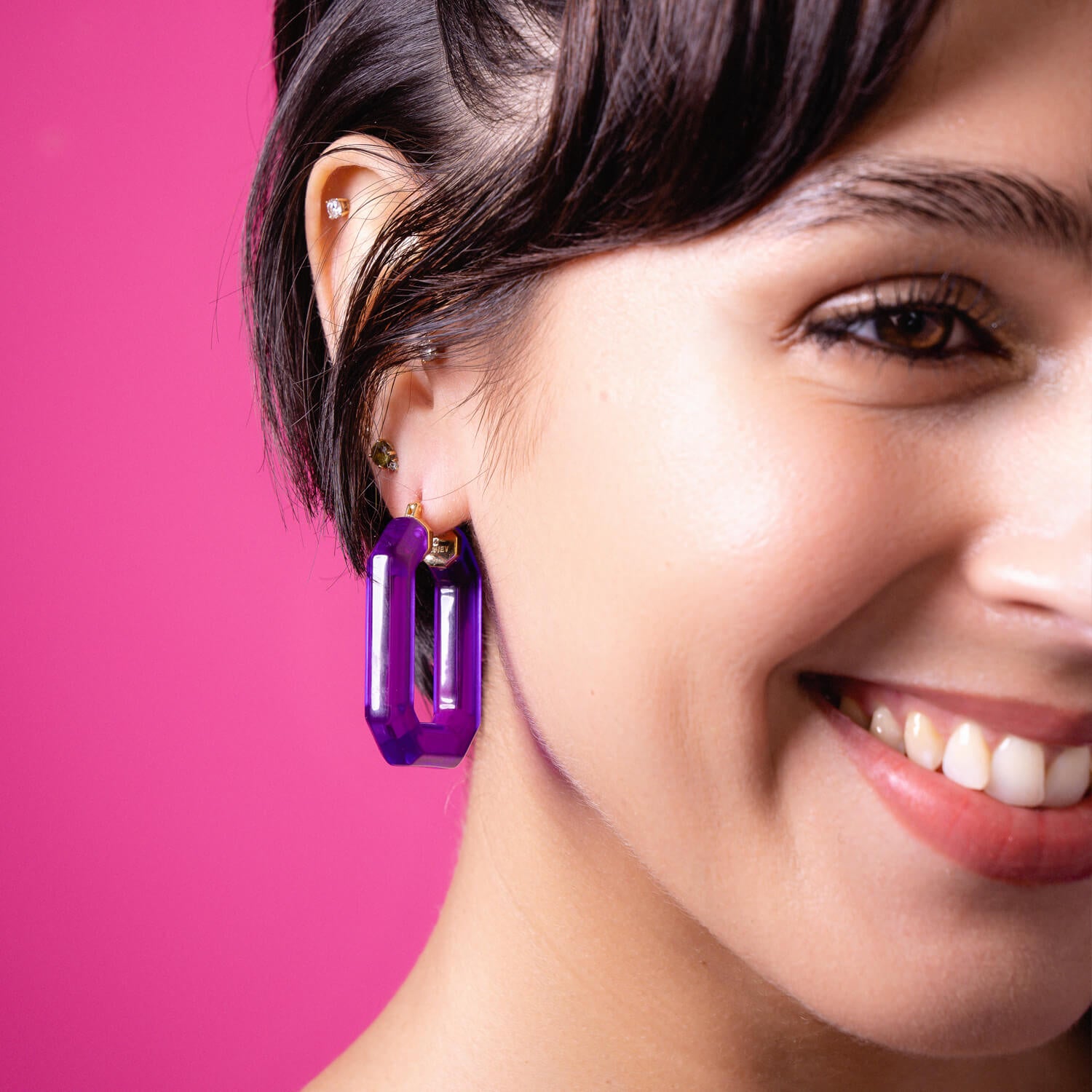 Emerald Gem Hoop in Purple