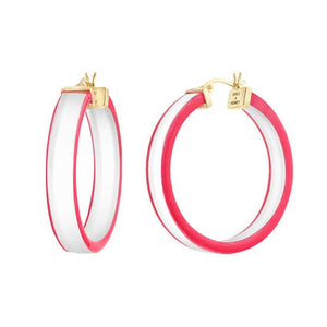 INSIDE OUT PINK AND CLEAR LUCITE HOOP EARRINGS