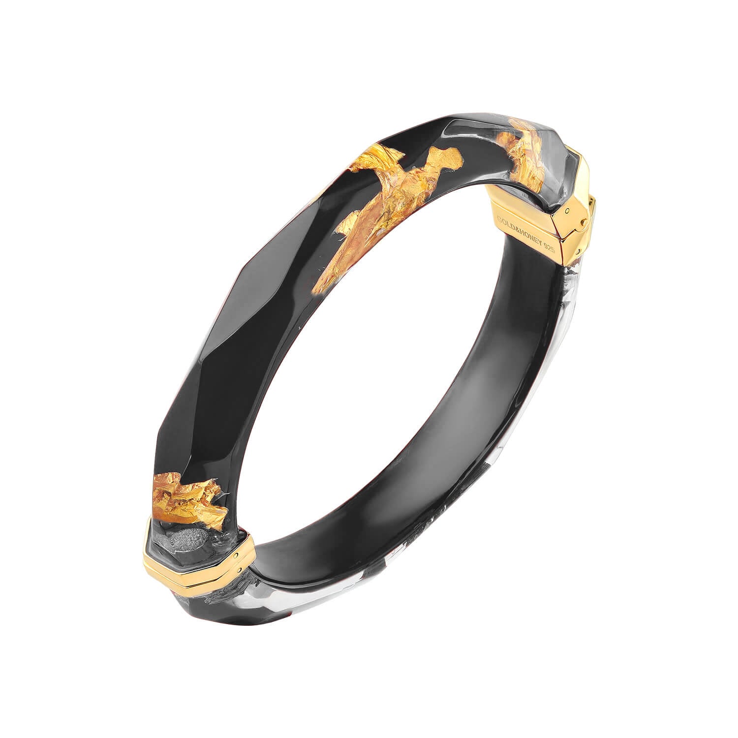 24k gold leaf black faceted bangle