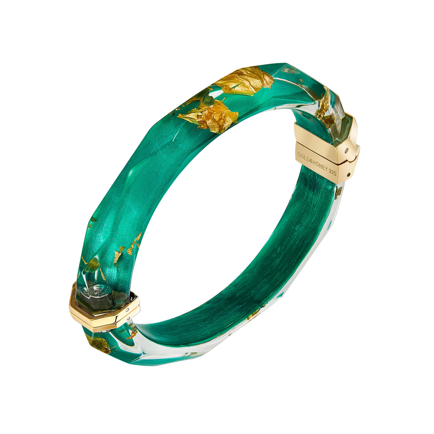 24k gold leaf emerald green faceted bangle