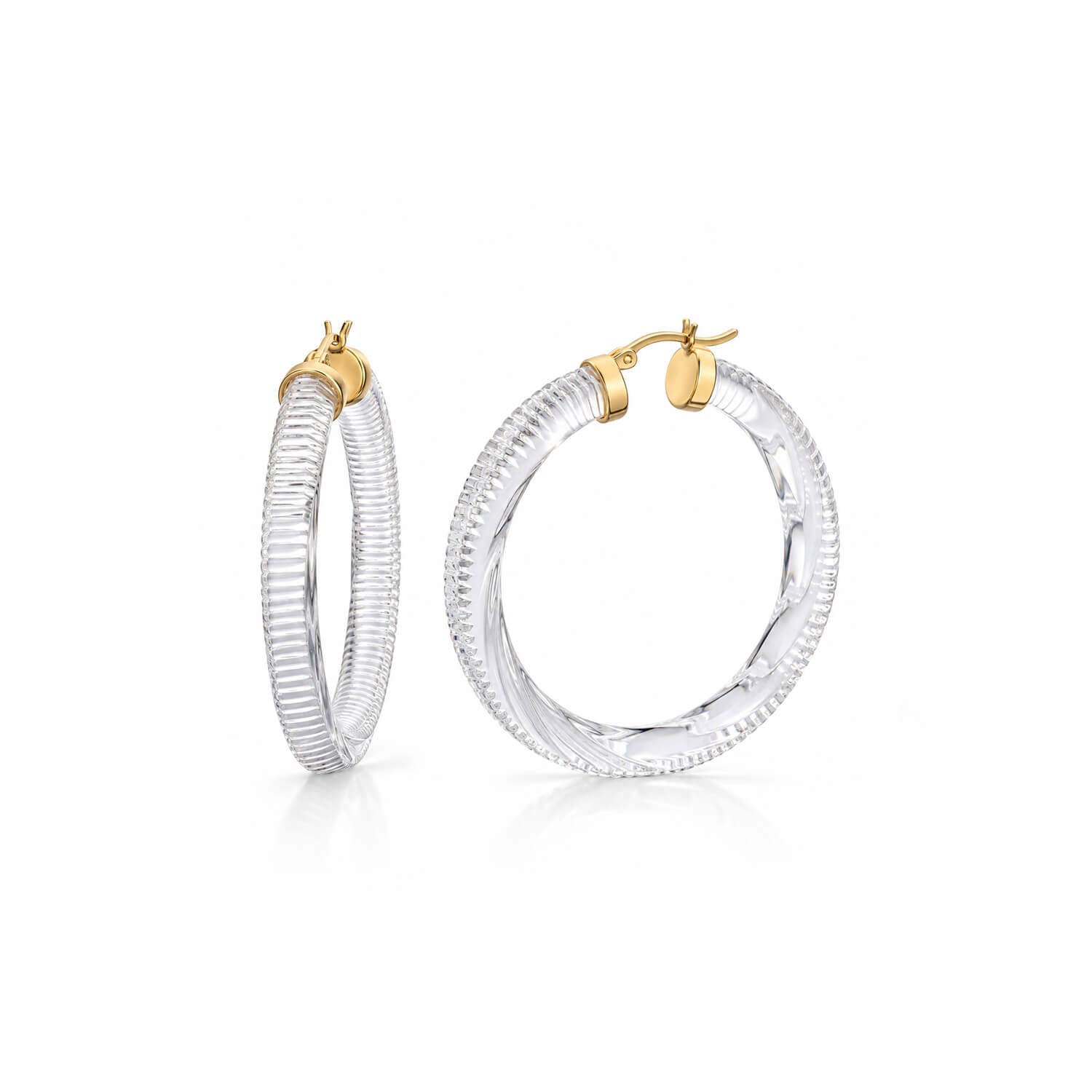 clear hoop earrings with texture on a white background