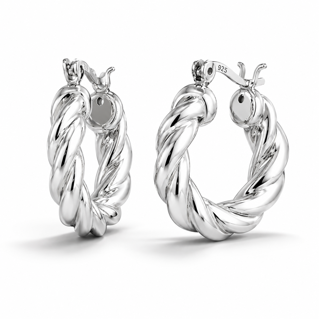 Sterling Silver Twisted Hoop Earrings on a white background