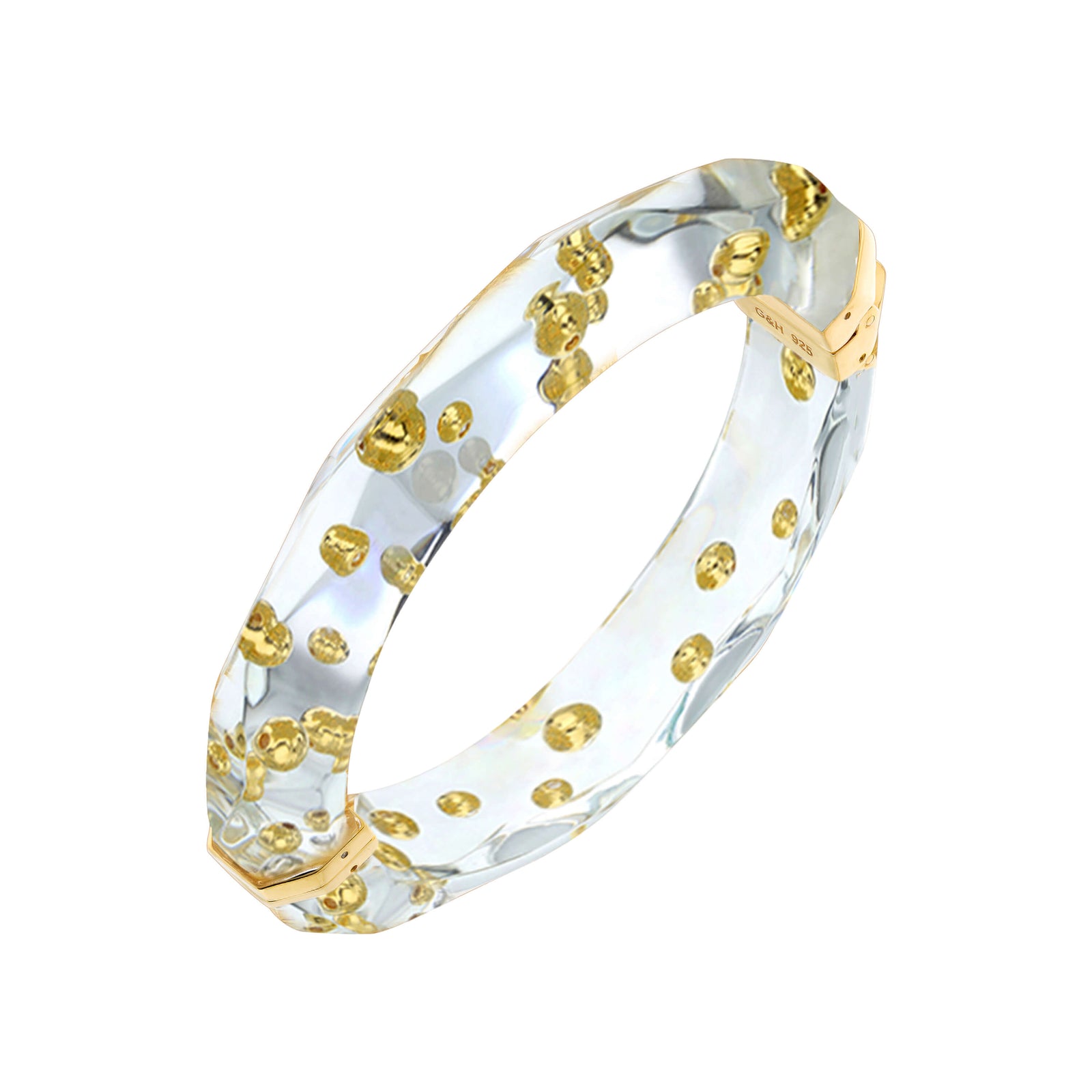 Thin Clear Faceted Lucite Bangle with Gold Beads