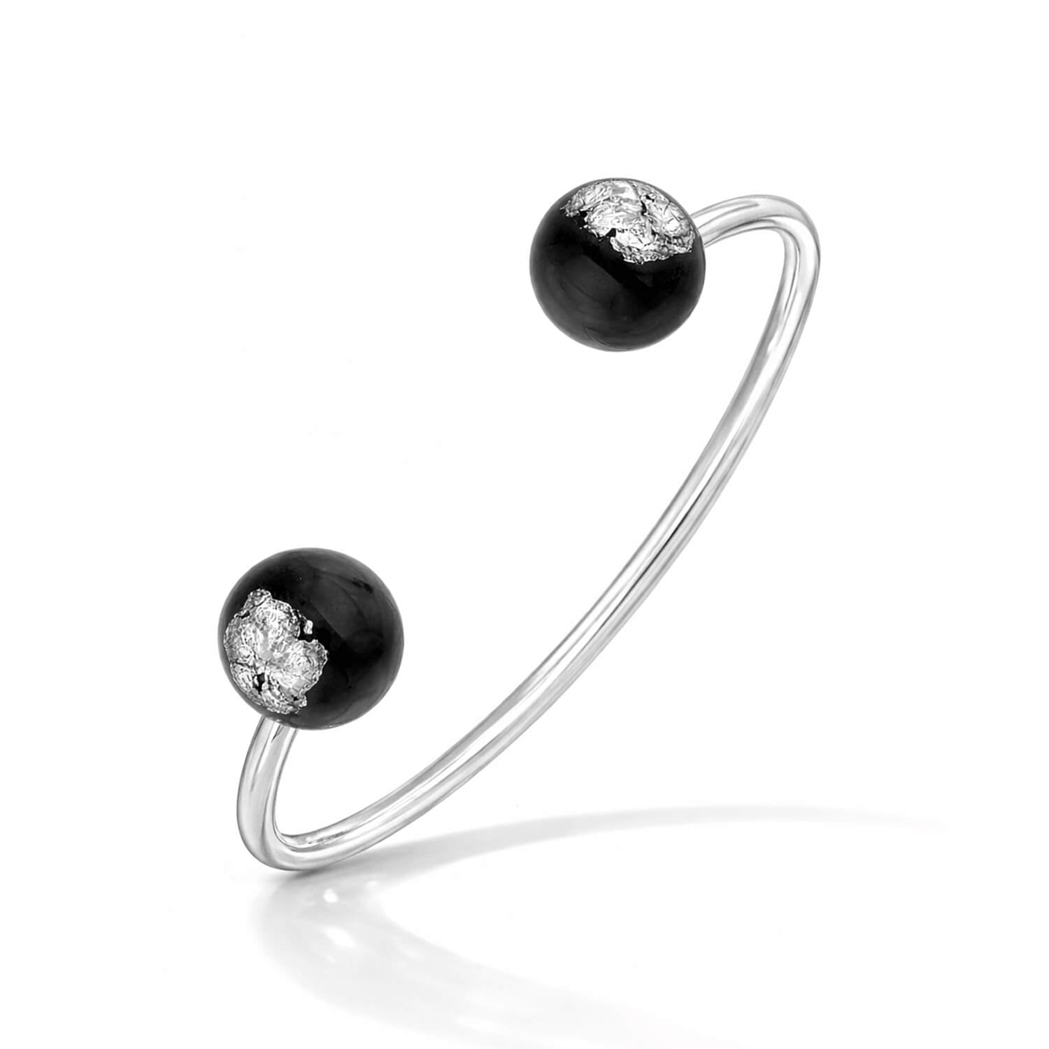 silver leaf and black cuff bangle
