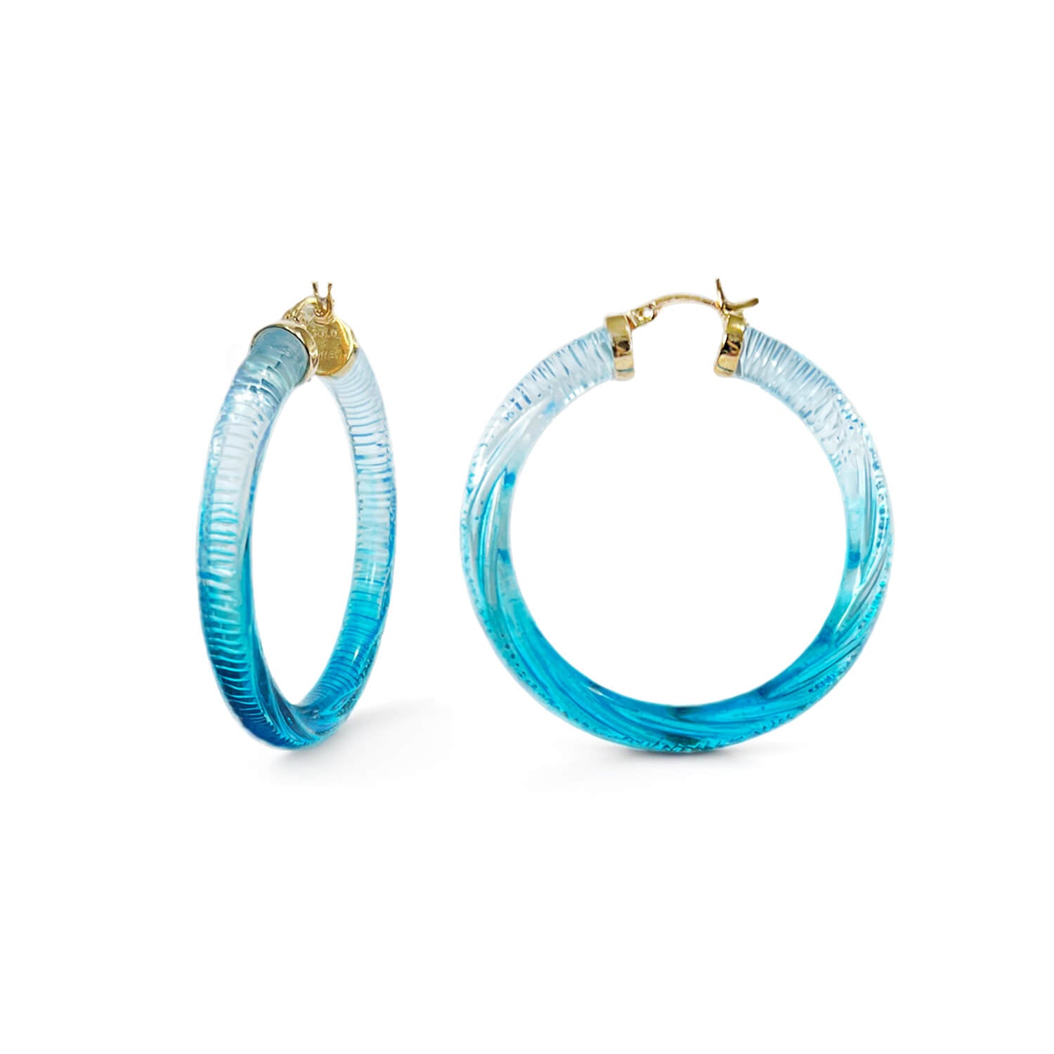 diamond cut earrings in ombre blue lucite