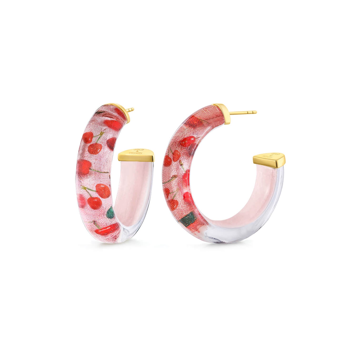 pink and red cherry print hoop earrings