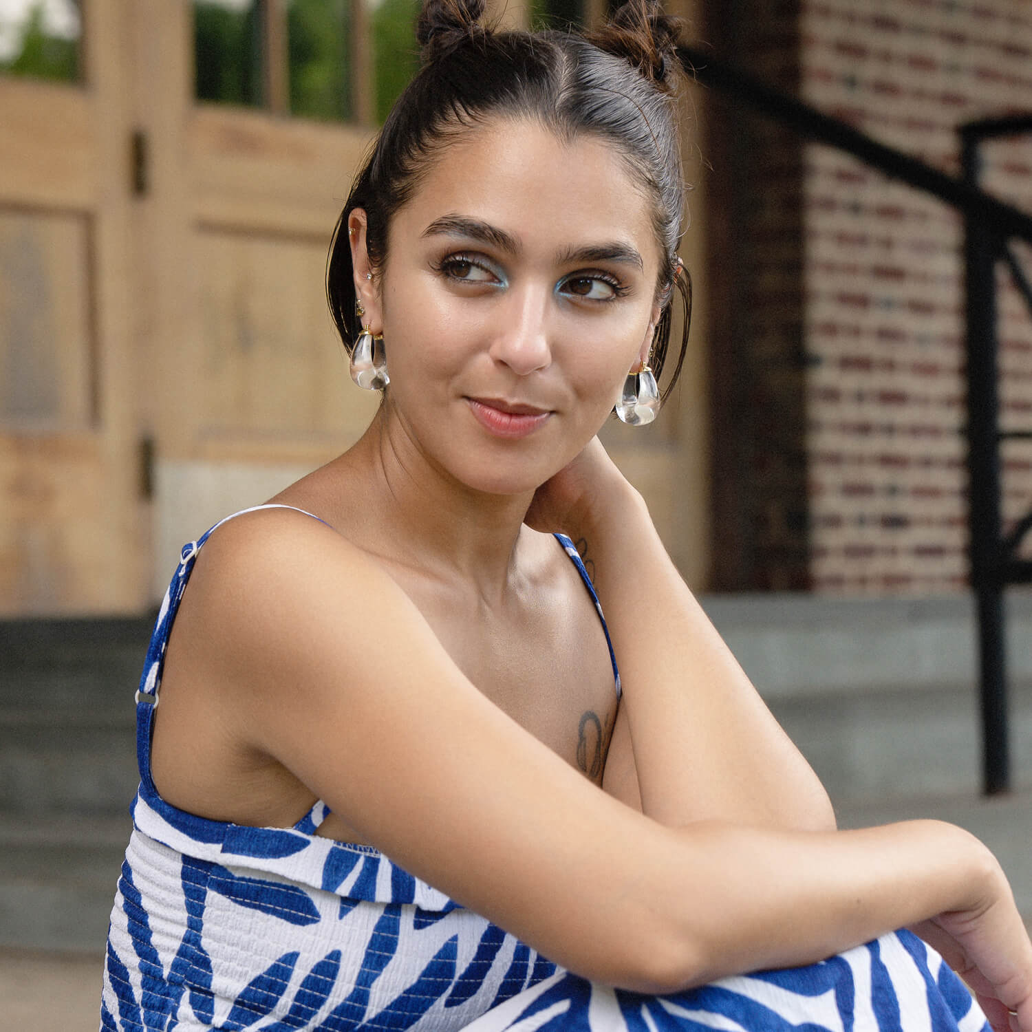 Clear Chunky Lucite Hoops on Model
