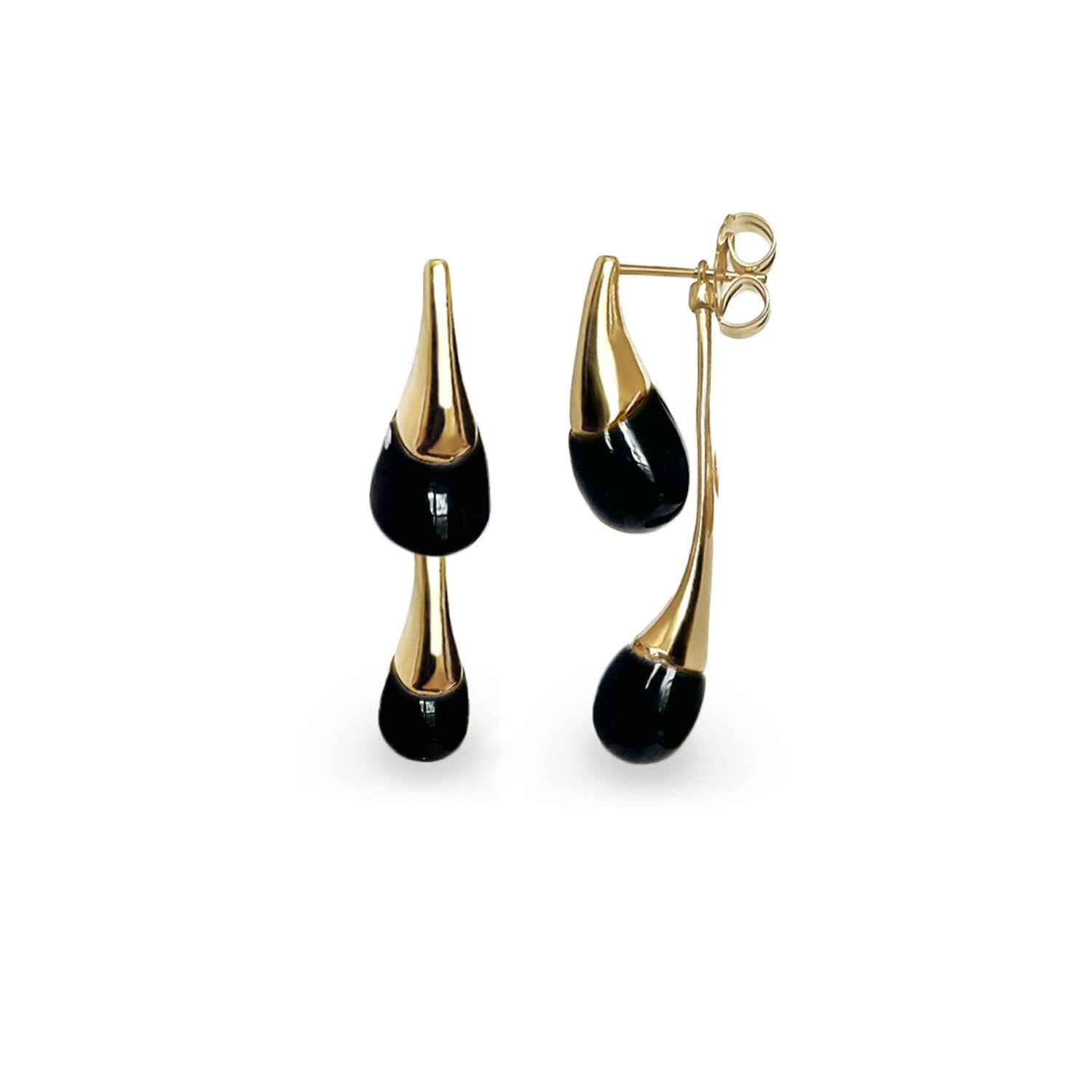 interchangeable double drop gold and black earrings
