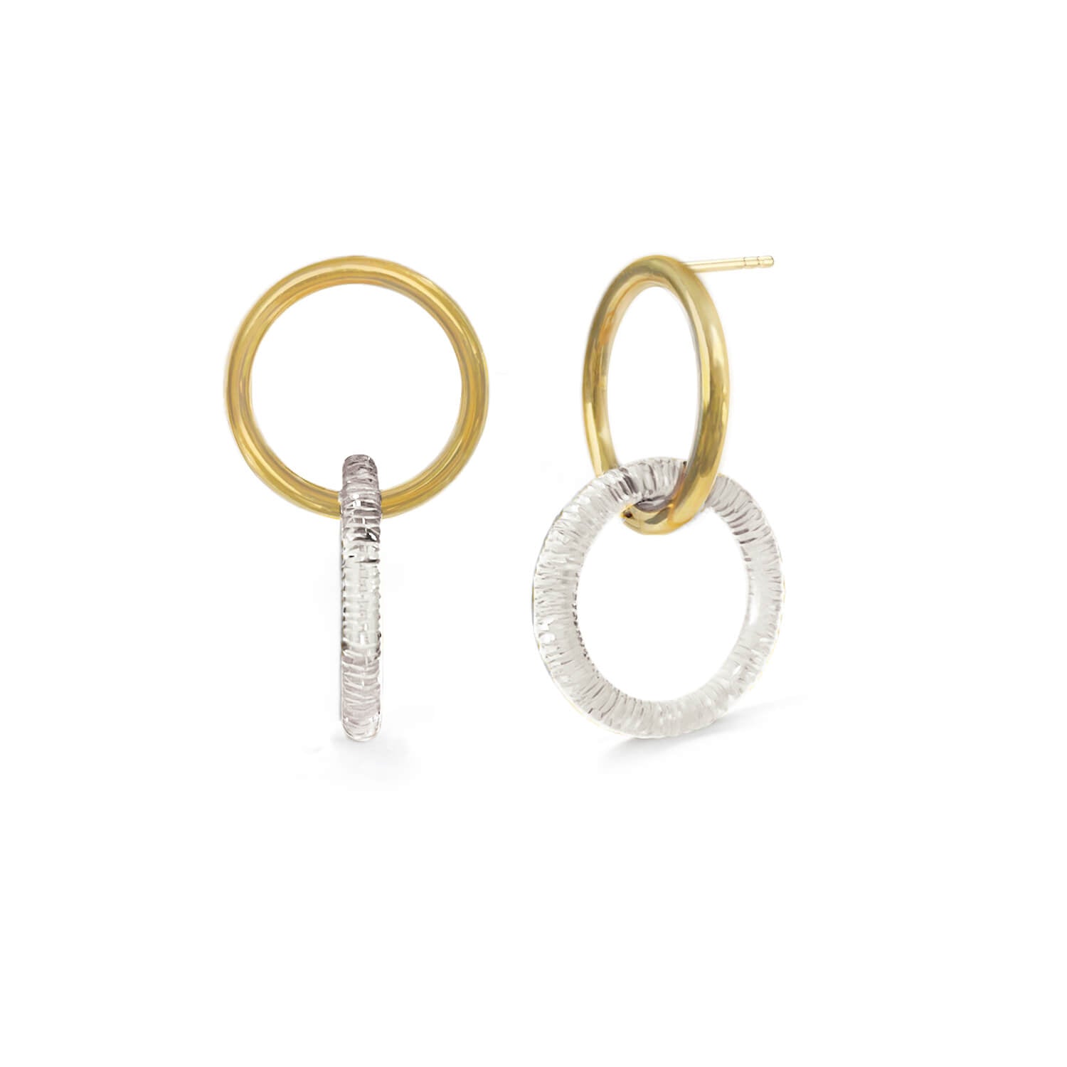 gold and lucite drop and dangle diamond cut earrings in clear
