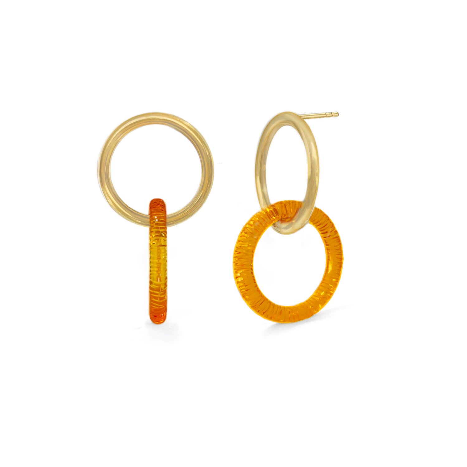 gold and lucite drop and dangle diamond cut earrings in honey gold