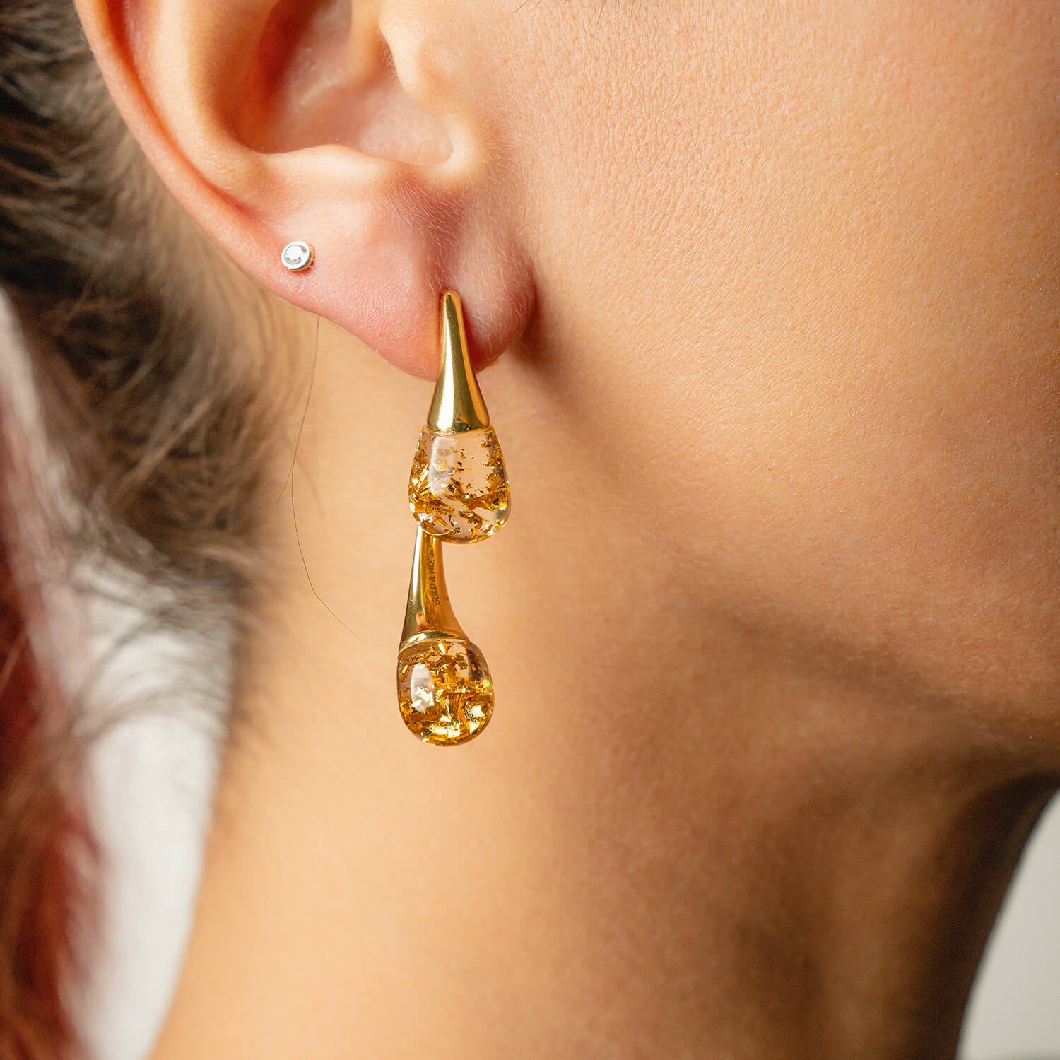 interchangeable double drop gold and 24k gold leaf flakes earrings