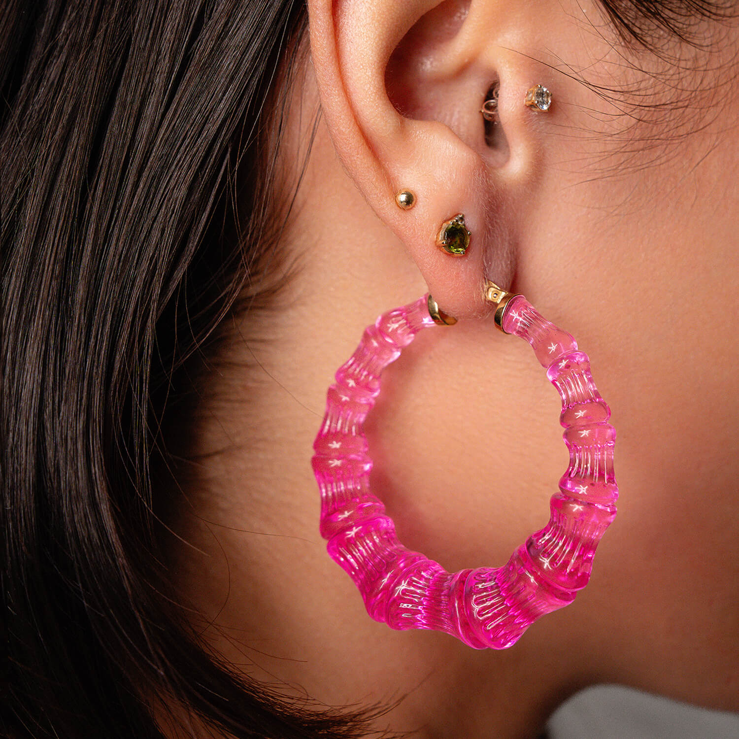 Hot Pink Bamboo Hoop Earrings