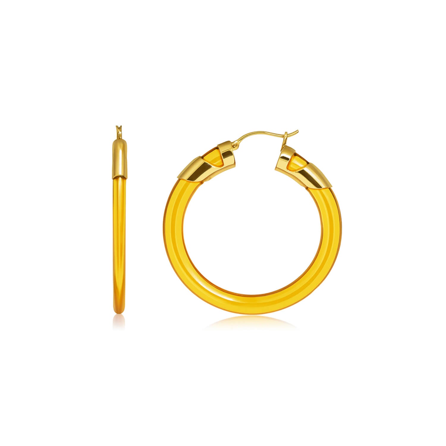 Gold hoop earrings on a white background