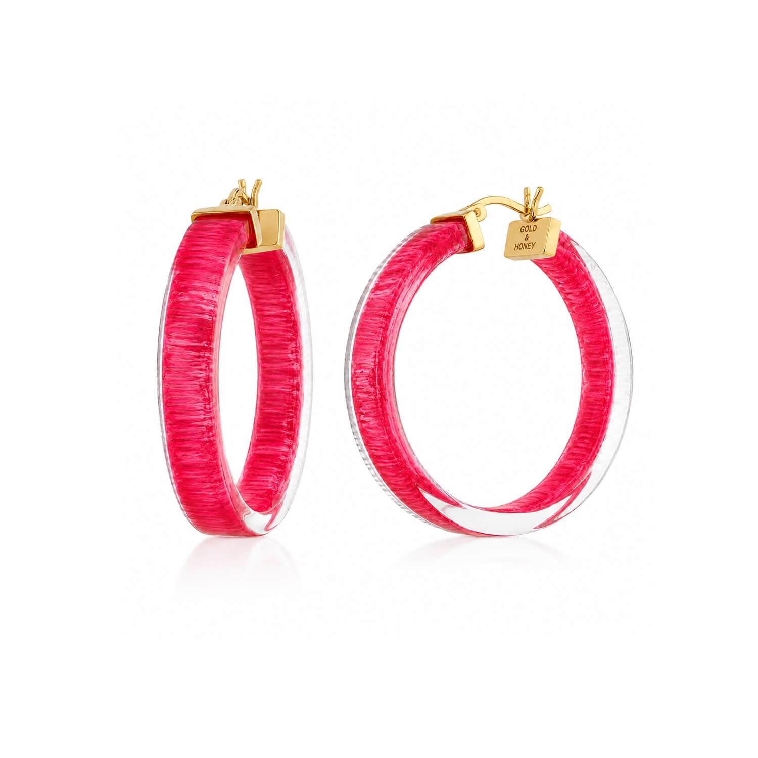 pink textured hoop earrings with gold posts
