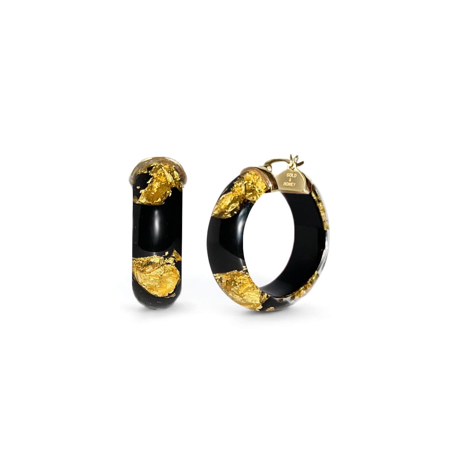Mini Gold Leaf Lucite Hoop Earrings