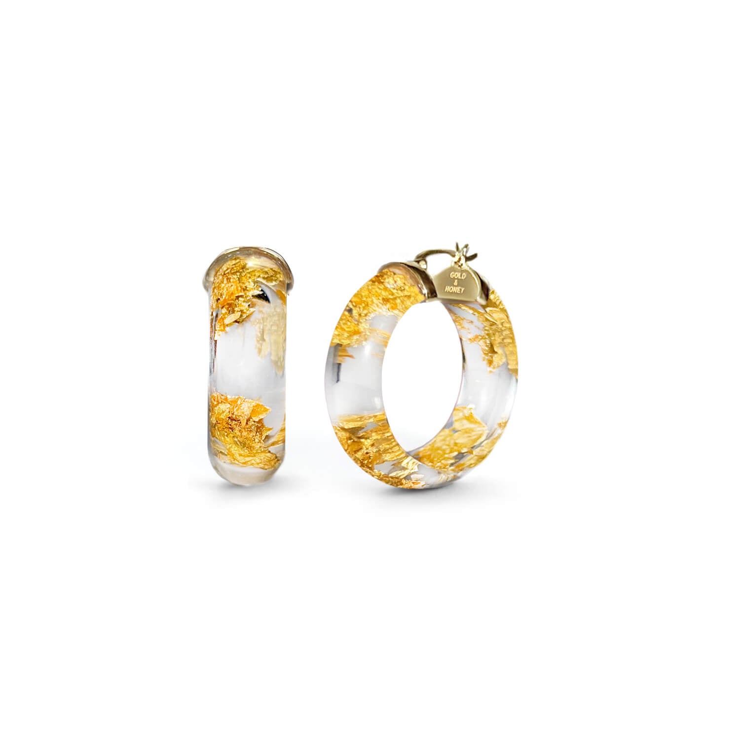 Mini Gold Leaf Lucite Hoop Earrings