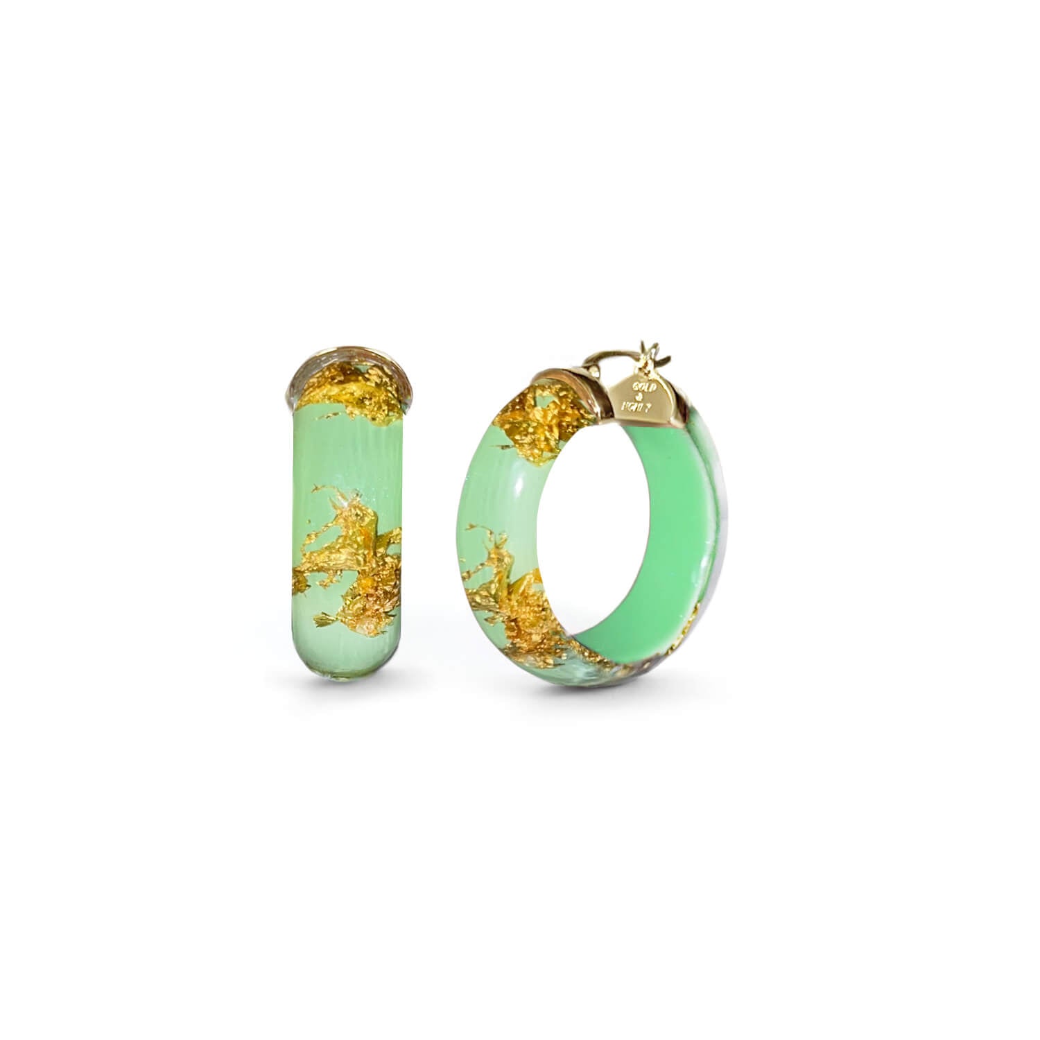 Mini Gold Leaf Lucite Hoop Earrings