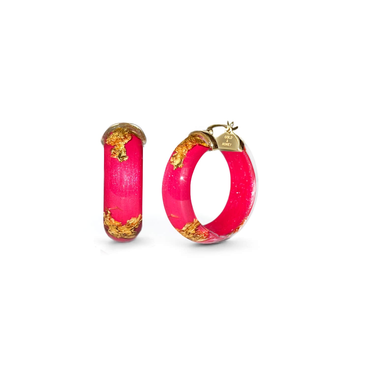 Mini Gold Leaf Lucite Hoop Earrings