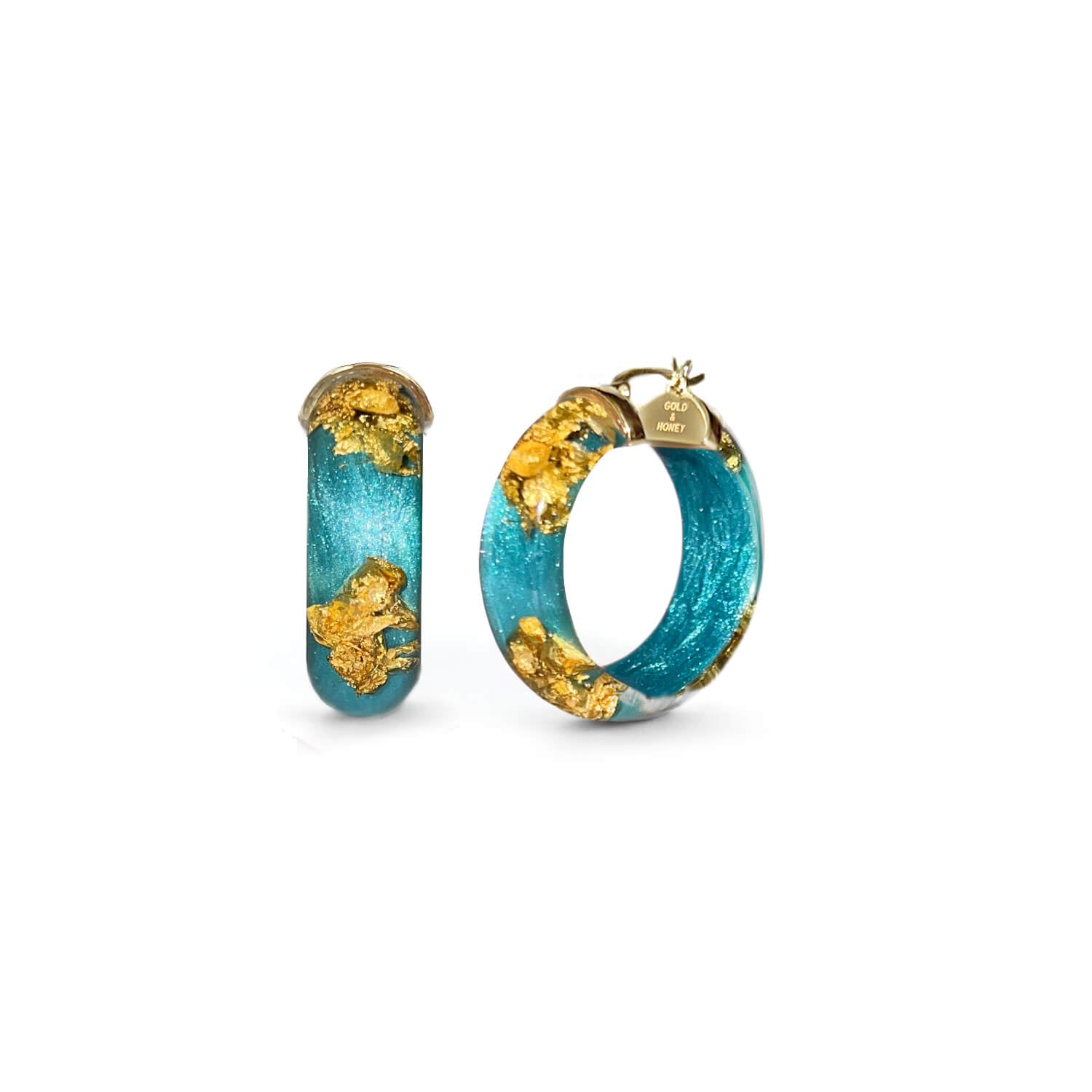 Mini Gold Leaf Lucite Hoop Earrings
