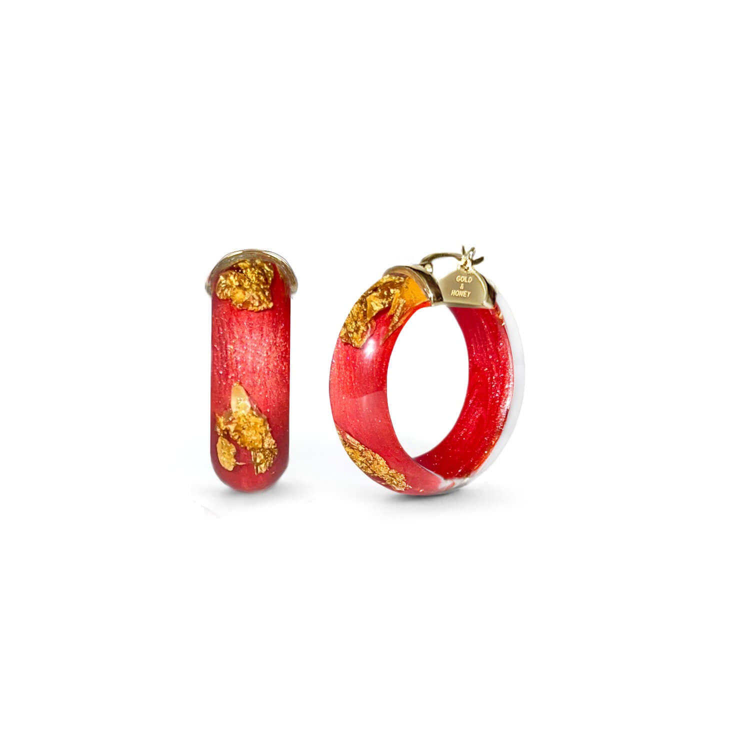 Mini Gold Leaf Lucite Hoop Earrings