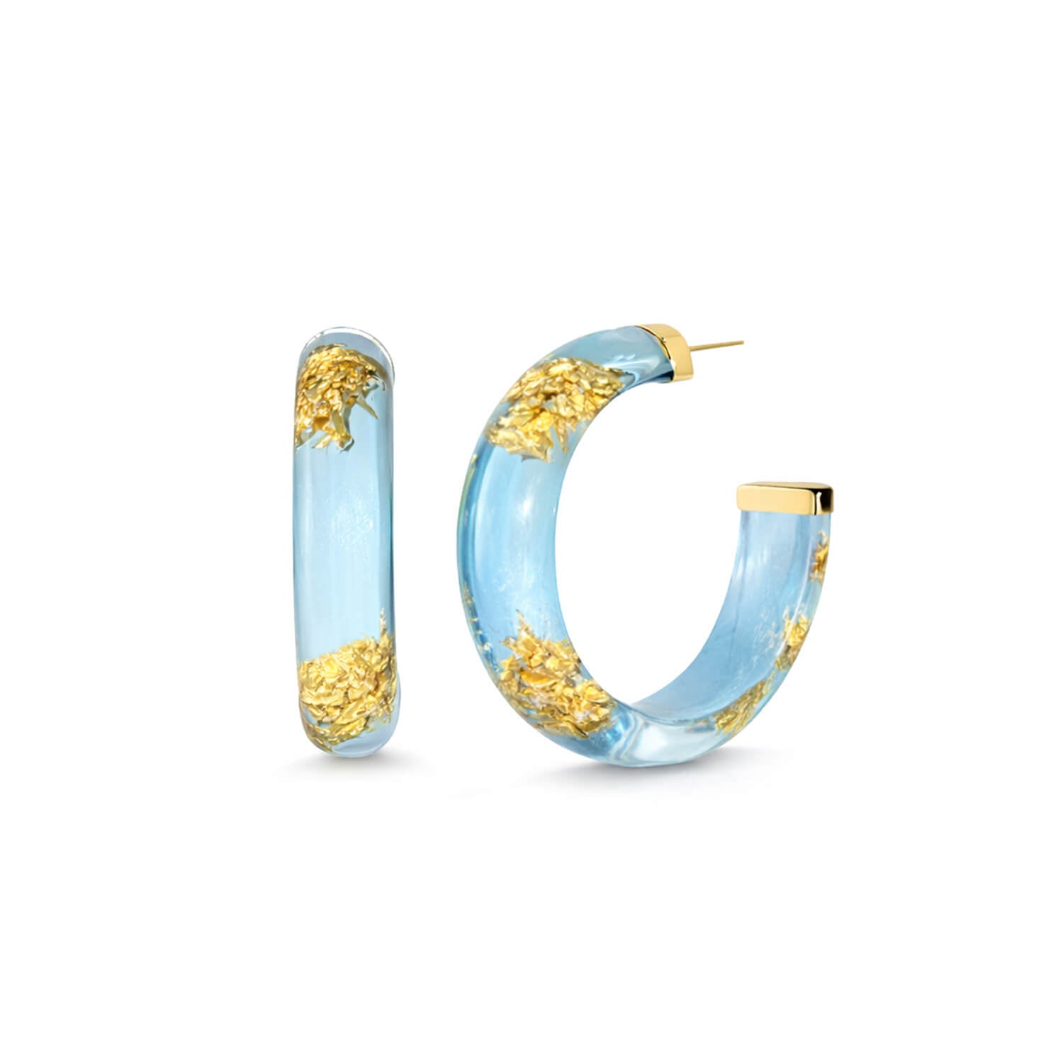 Hoop earrings with gold accents on a white background