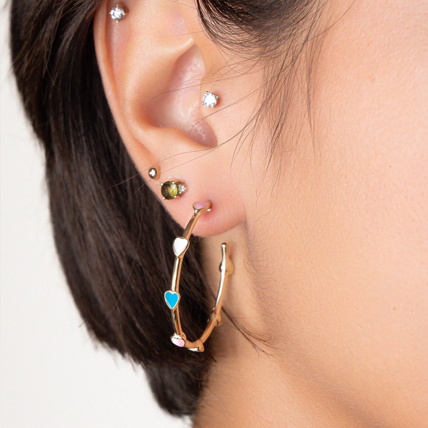 COLORFUL HEART GOLD EARRINGS