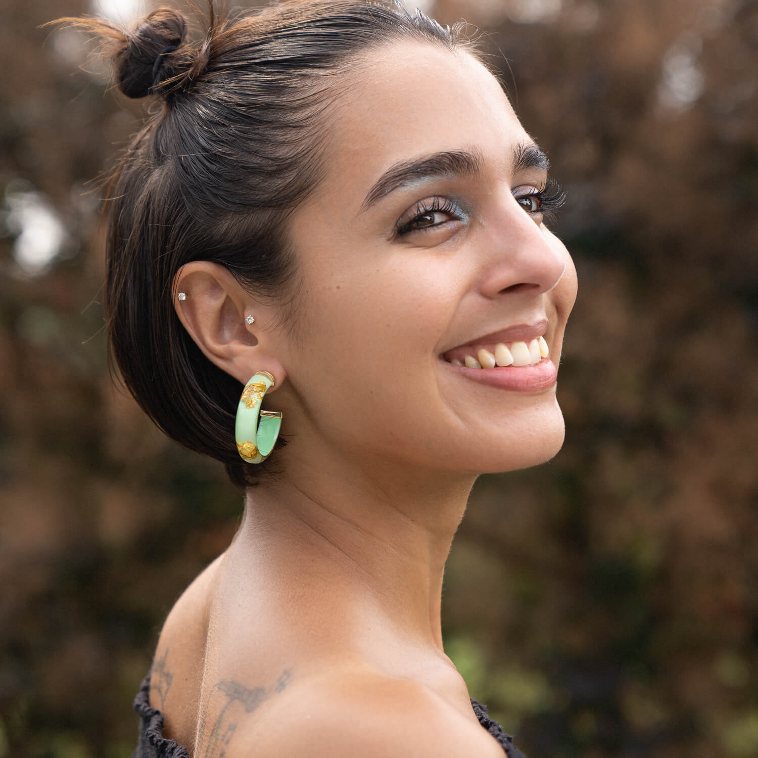 Mint Green Gold Leaf Lucite Hoops