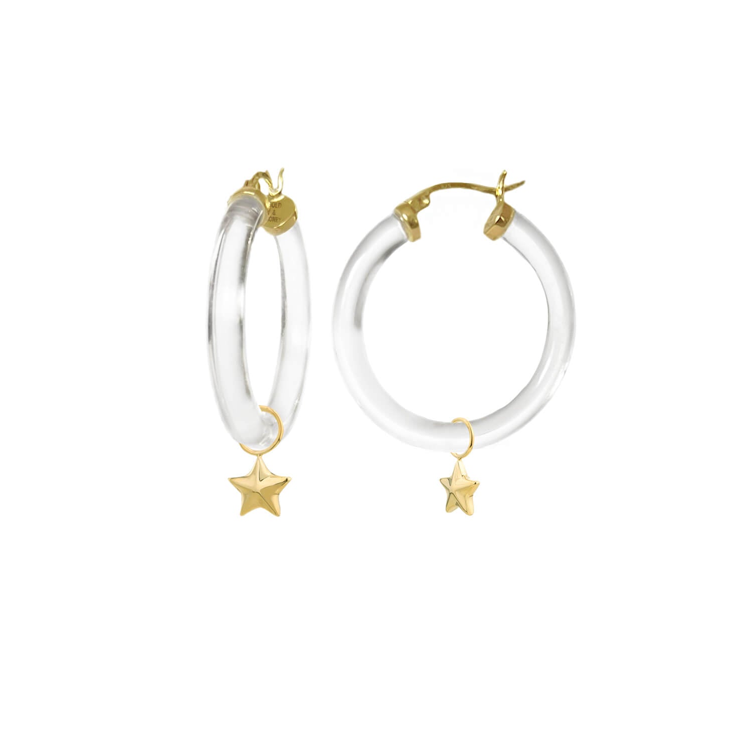 small star charm hoop earrings in clear lucite