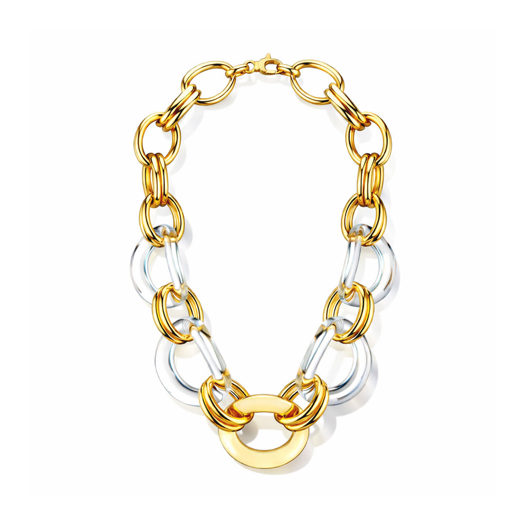 Gold and silver chain necklace on a white background