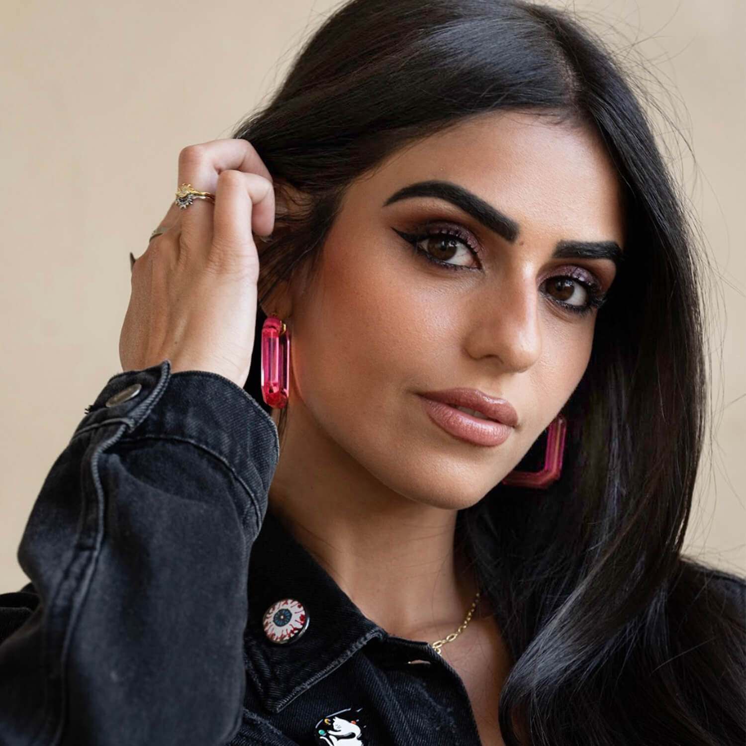 Emerald Gem Lucite Hoop Earrings