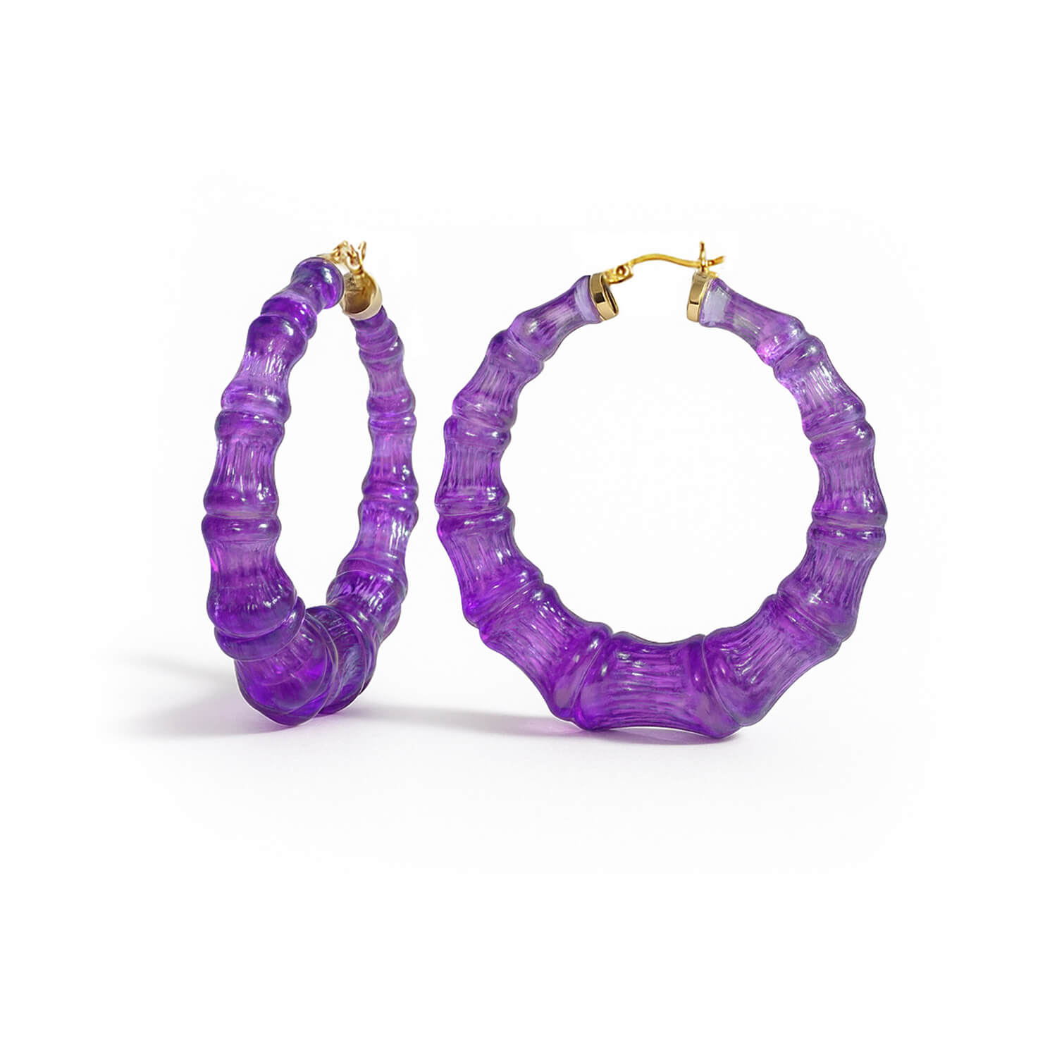 purple bamboo hoop earrings with gold