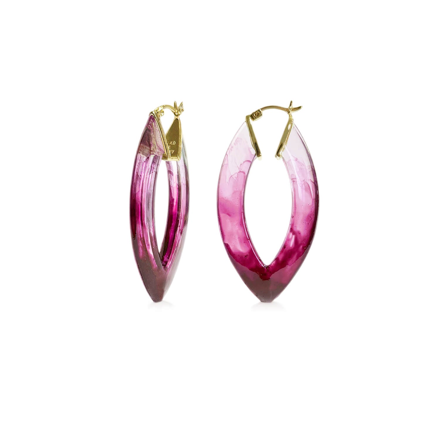 hand painted red watercolor marquise hoop earrings