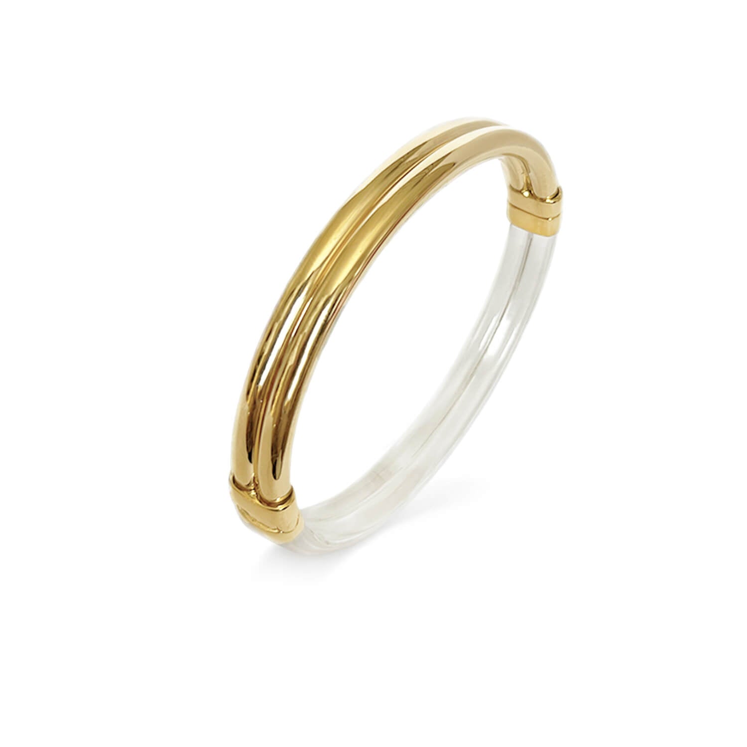 Ridge hinge bangle with lucite and gold in clear lucite