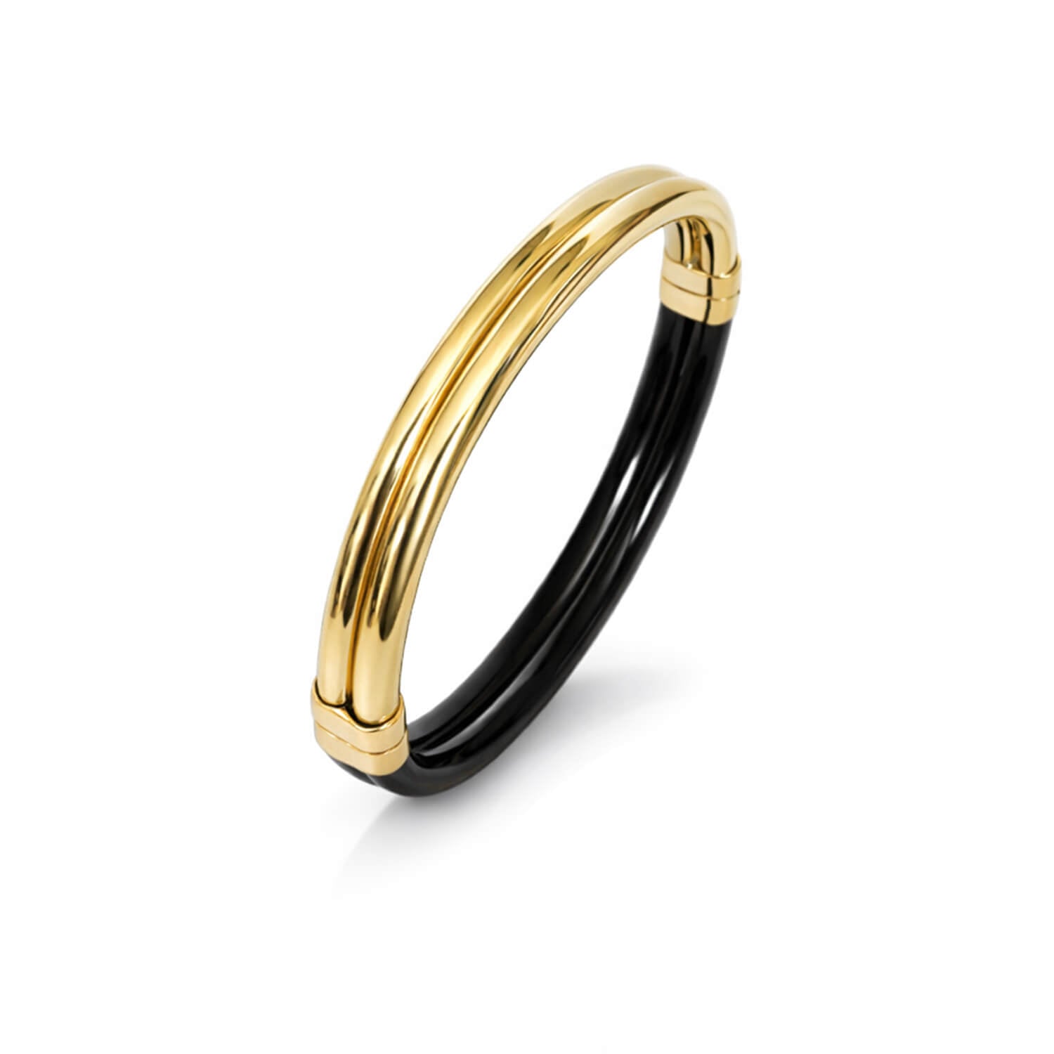 Gold and black bangle on a white background