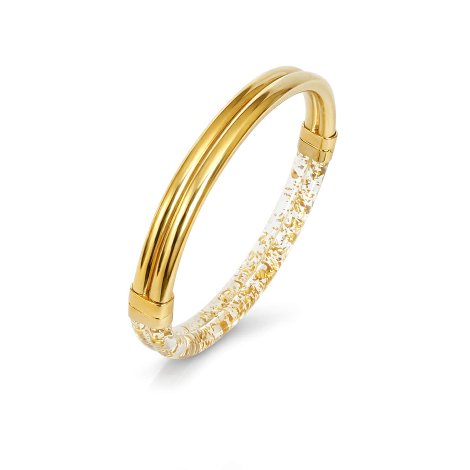 Gold bracelet with a textured band on a white background