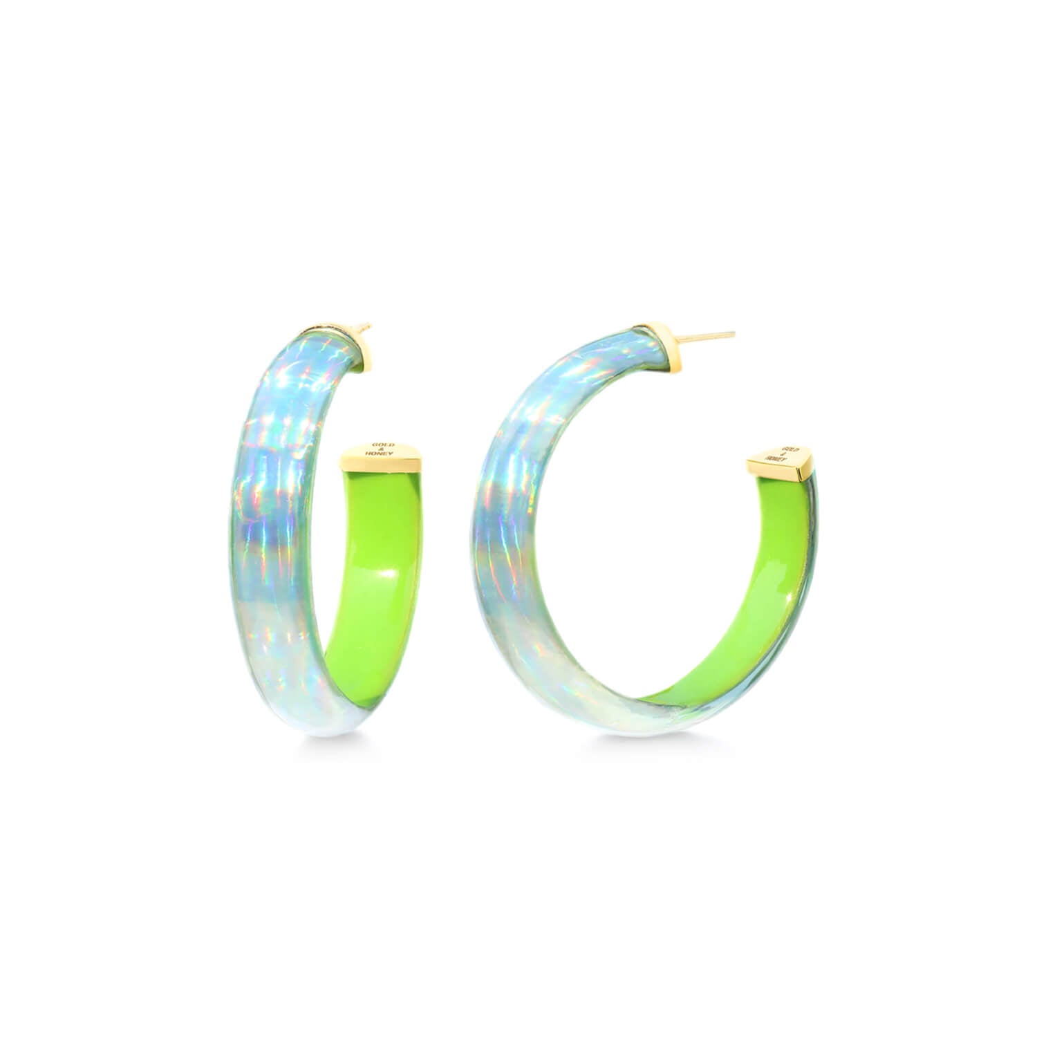 green iridescent hoop earrings